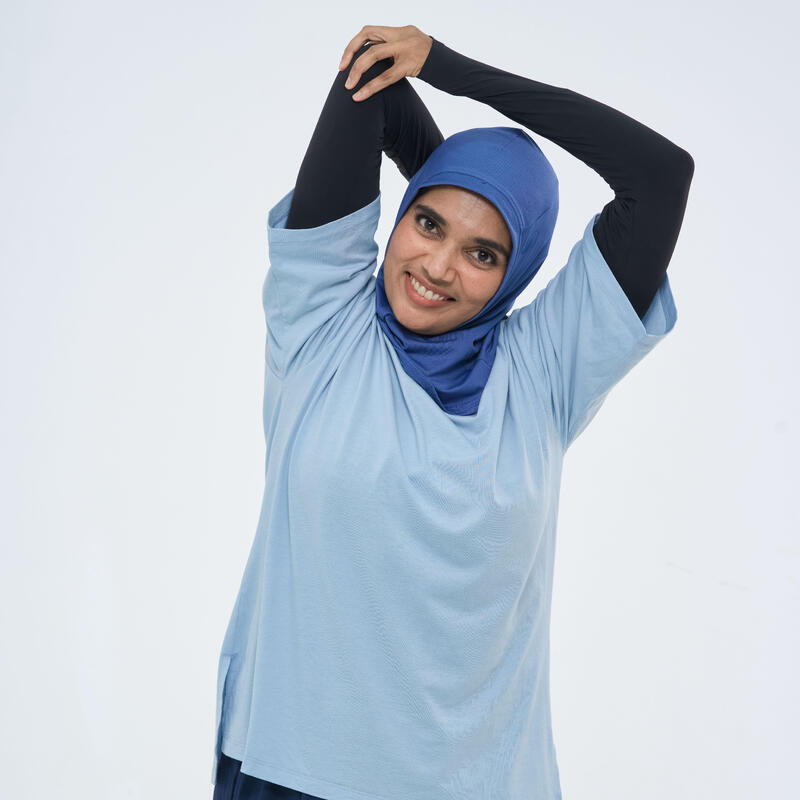 Kısa Kollu Oversize Tişört - Mavi - Coolmax