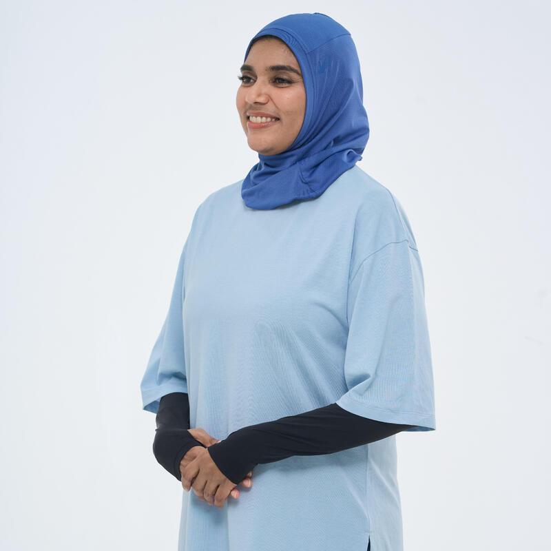 Kısa Kollu Oversize Tişört - Mavi - Coolmax