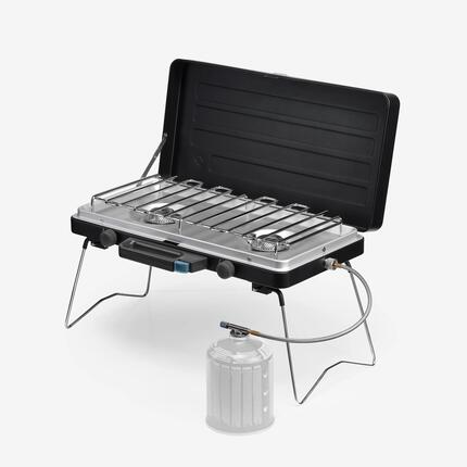Réchaud à gaz de camping 2 feux, 2x3000W, allumage piezo avec pieds intégrés