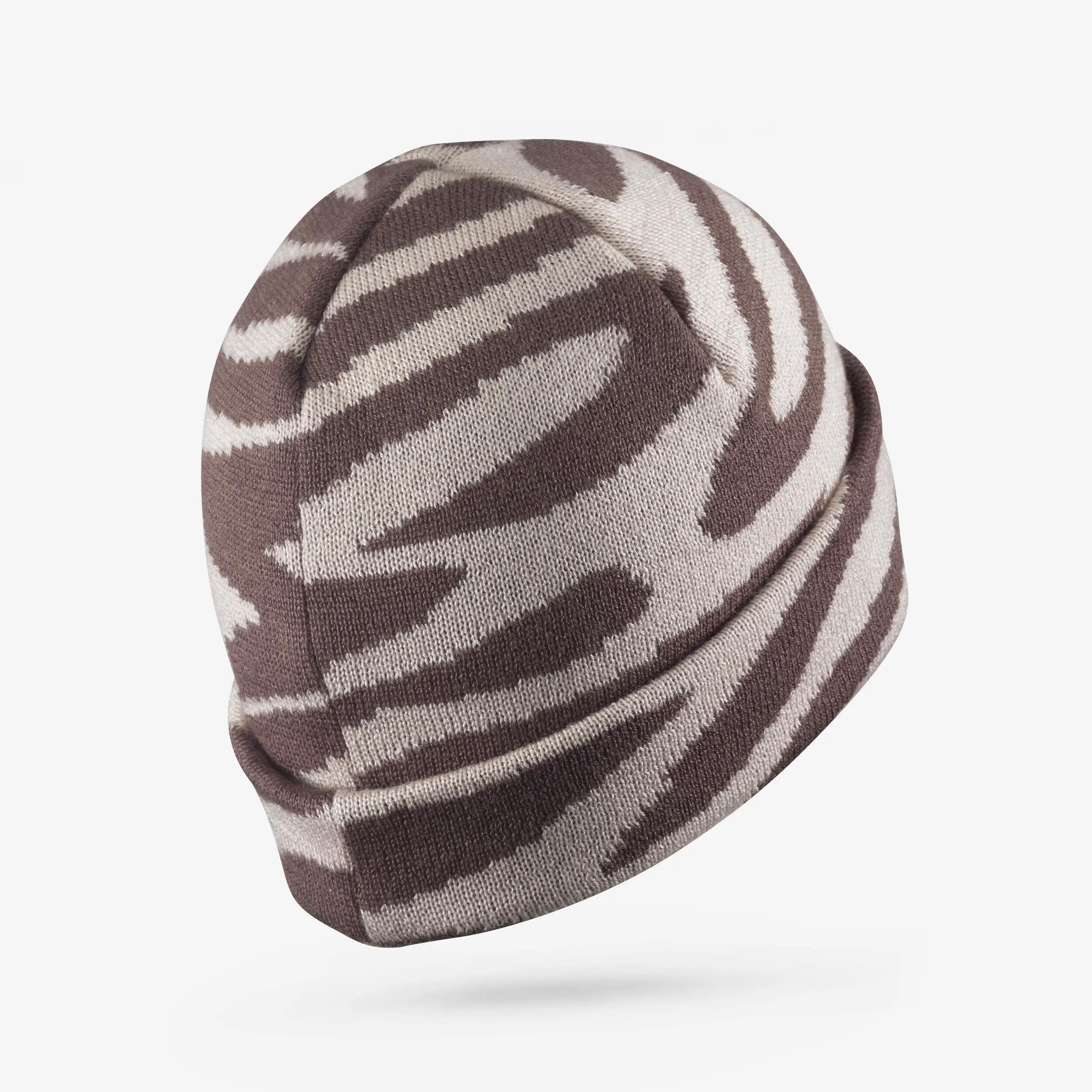 Gorro con vuelta adulto, RIDER 500 cebra marrón y rosa 3/4