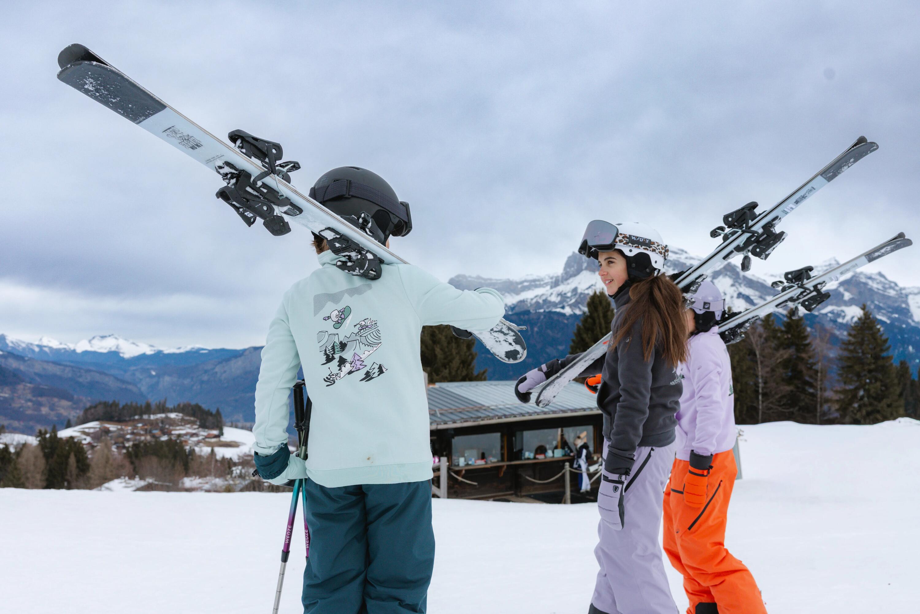 Sweater voor skiën en snowboarden kinderen 6-14 jaar 100 grijs met motief 18/19