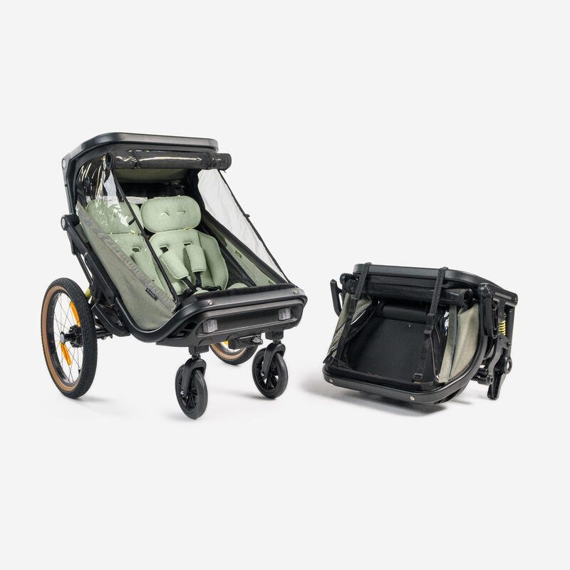 Remorcă biciclet�� compactă pliantă 2 persoane cărucior EXPL 900 Copii
