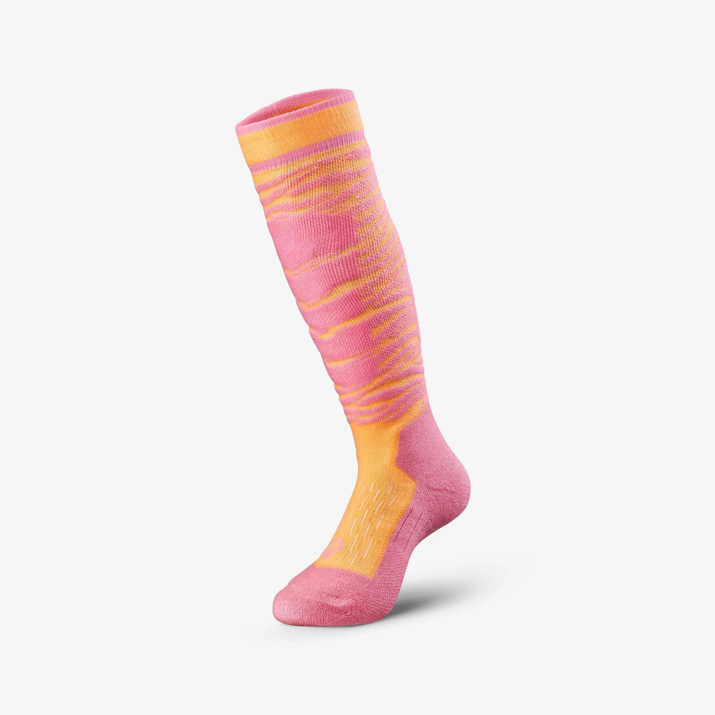 Skisocken Kinder warm Doppelpack - 500 rosa/orange 4/17