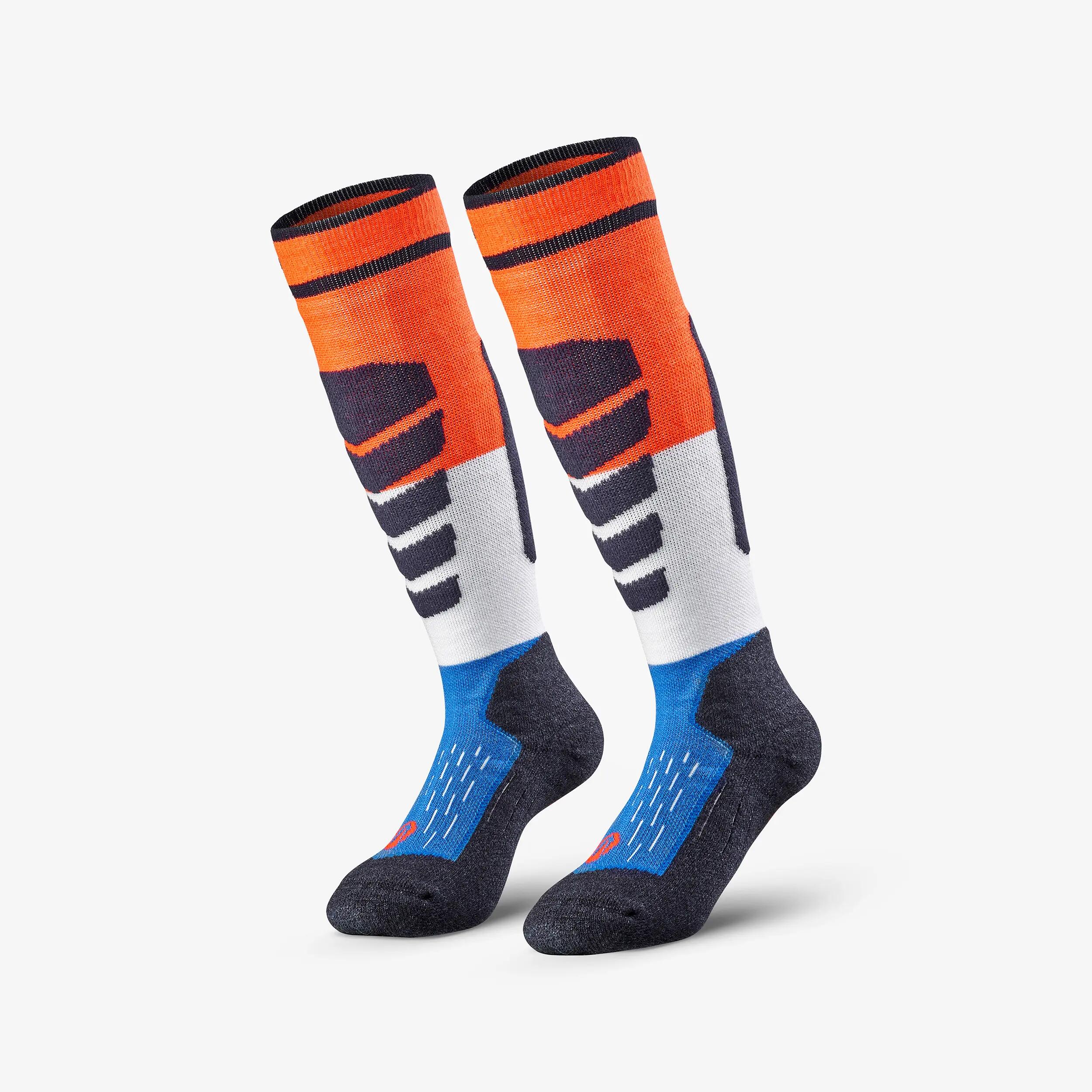 Calcetines térmicos esquí cálidos niños, lotes de 2 pares, 500, azul y naranja  6/17