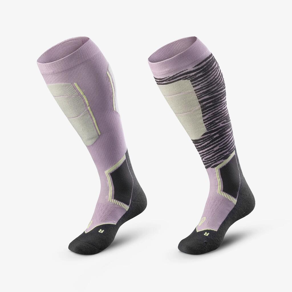 Adults’ wool thermal ski socks per pair, 500 CONTROL - Lilac