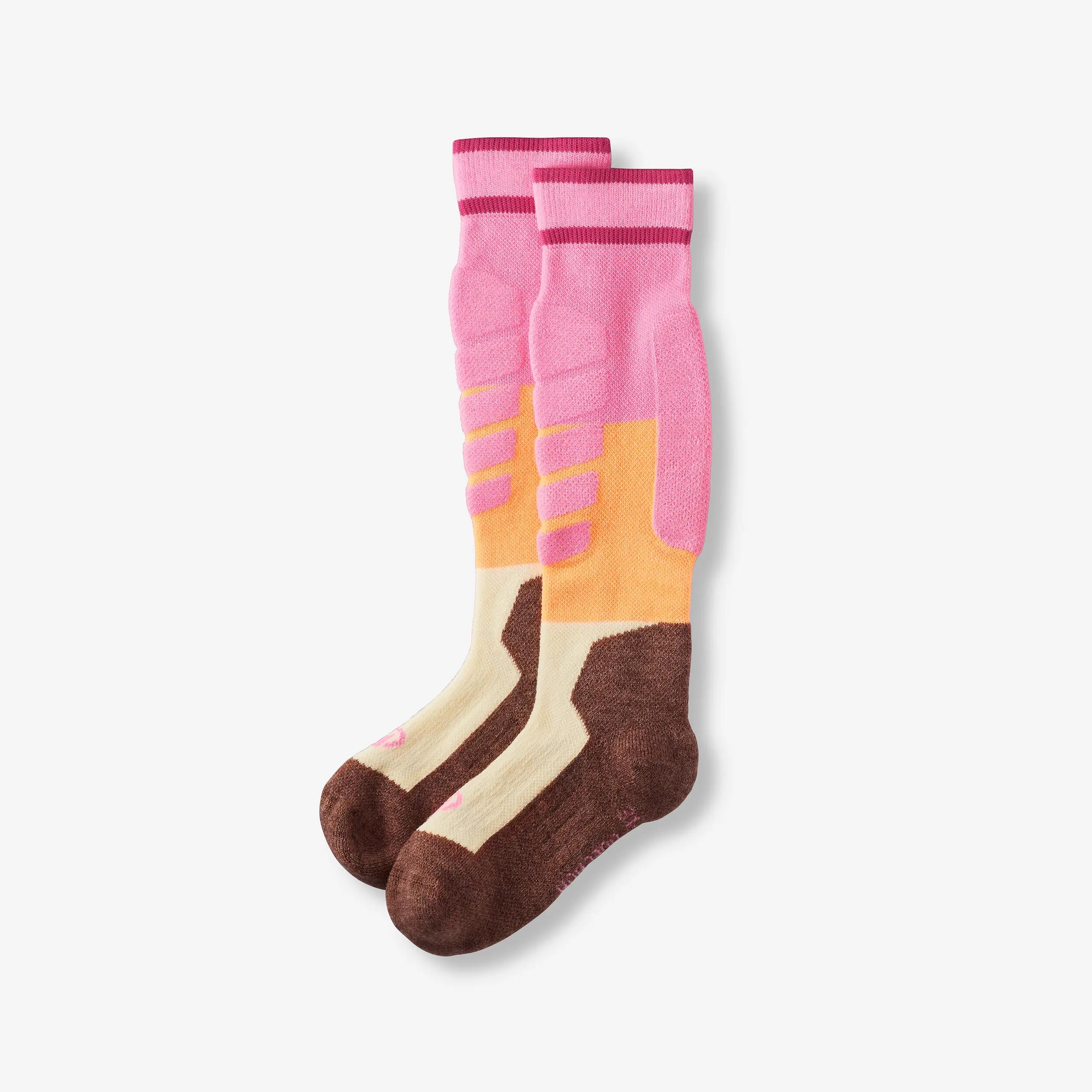 Skisocken Kinder warm Doppelpack - 500 rosa/orange 9/17
