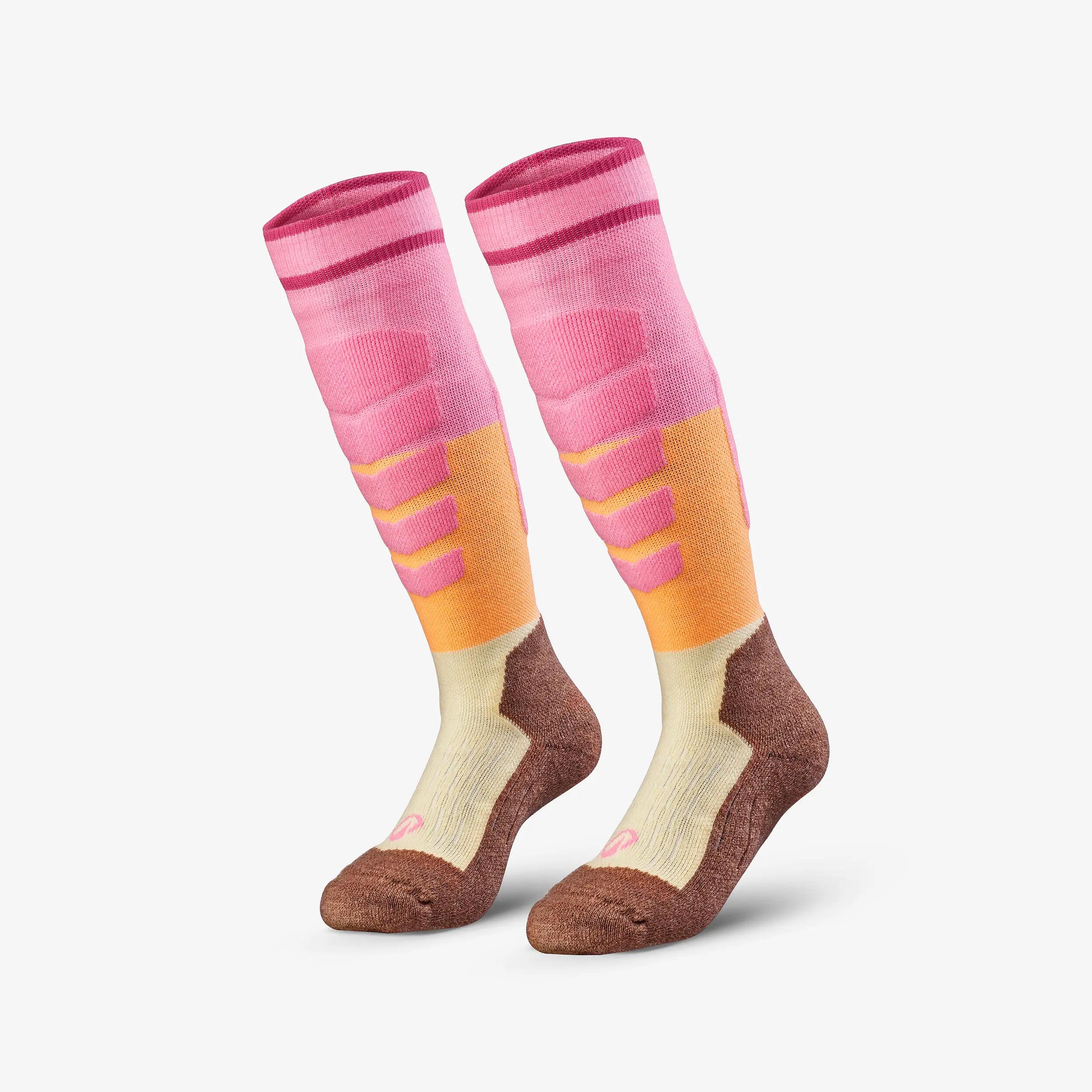Skisocken Kinder warm Doppelpack - 500 rosa/orange 5/17