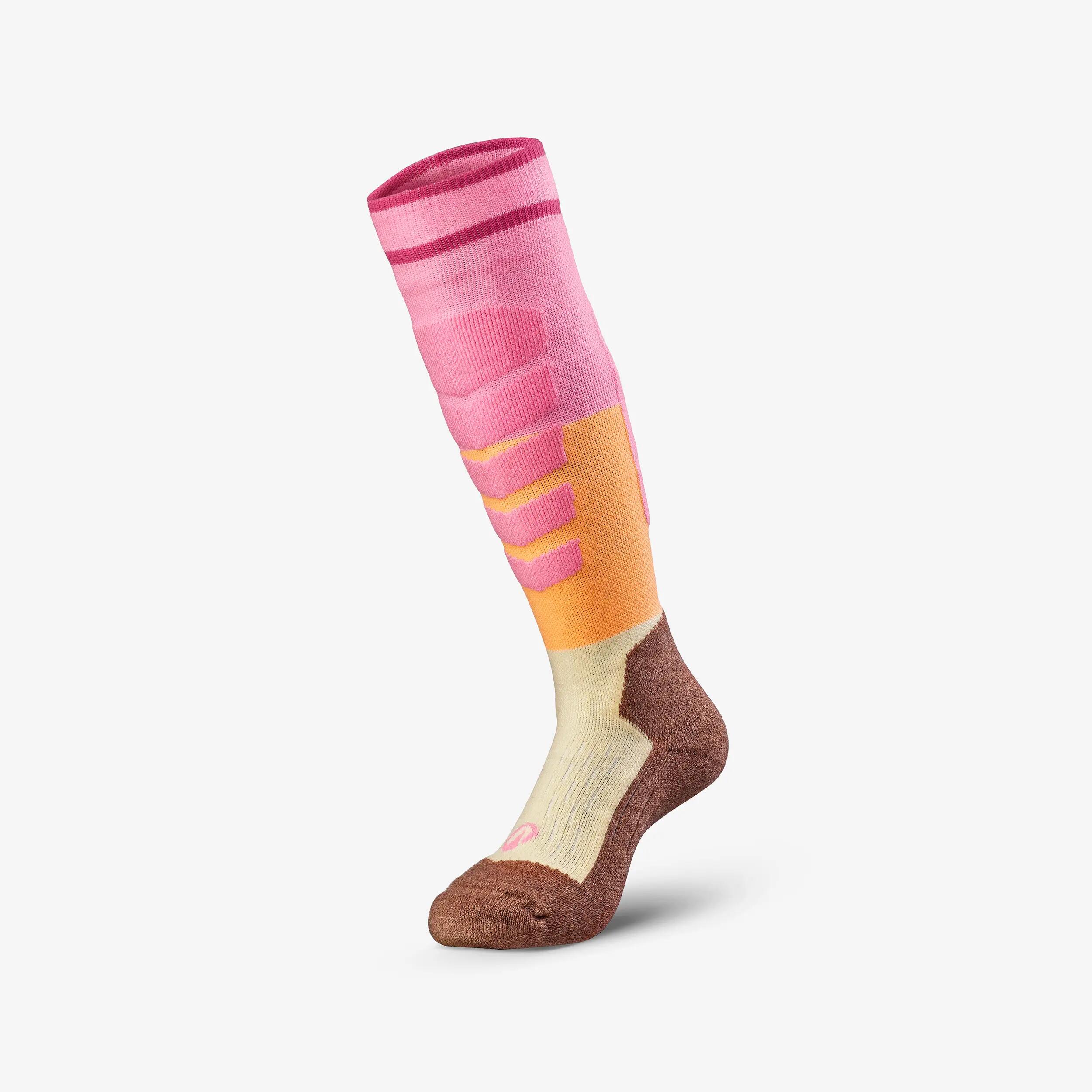 Skisocken Kinder warm Doppelpack - 500 rosa/orange 3/17
