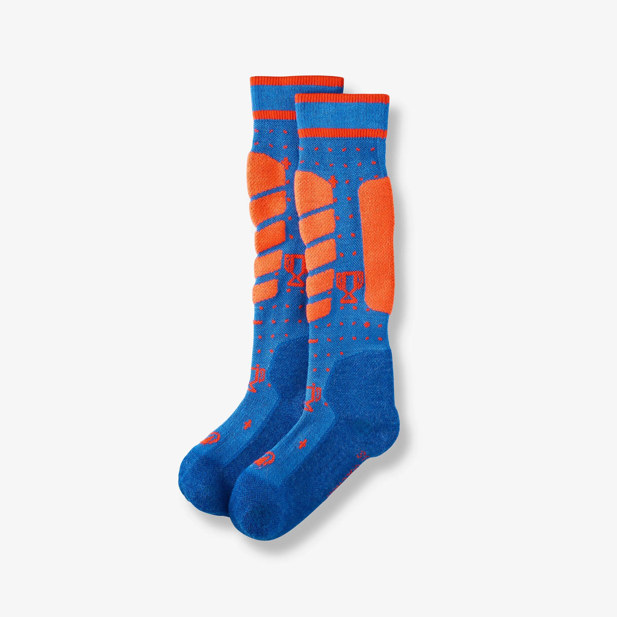 Calcetines térmicos esquí cálidos niños, lotes de 2 pares, 500, azul y naranja  10/17