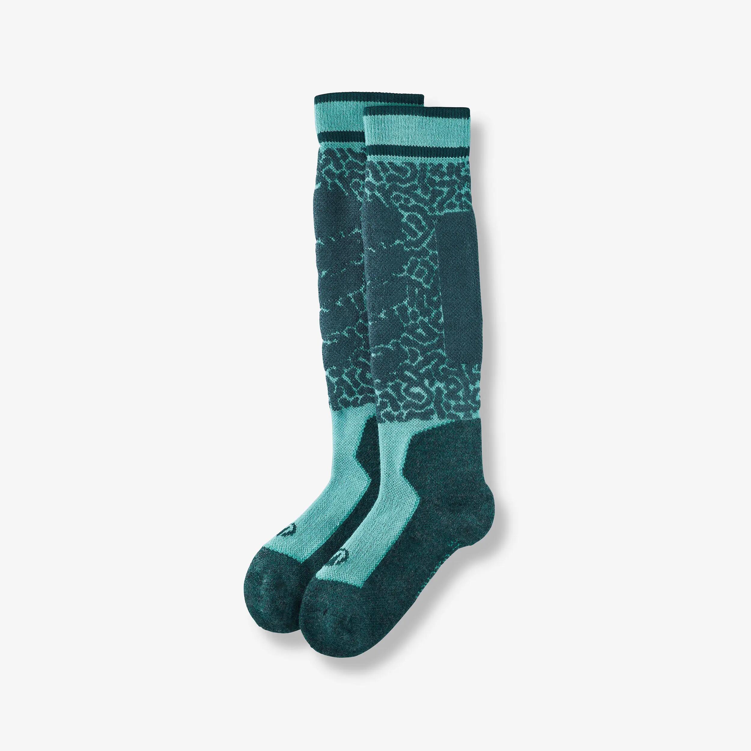 Calcetines térmicos esquí cálidos niños, en lotes de 2 pares, 500, azul motivo  10/17