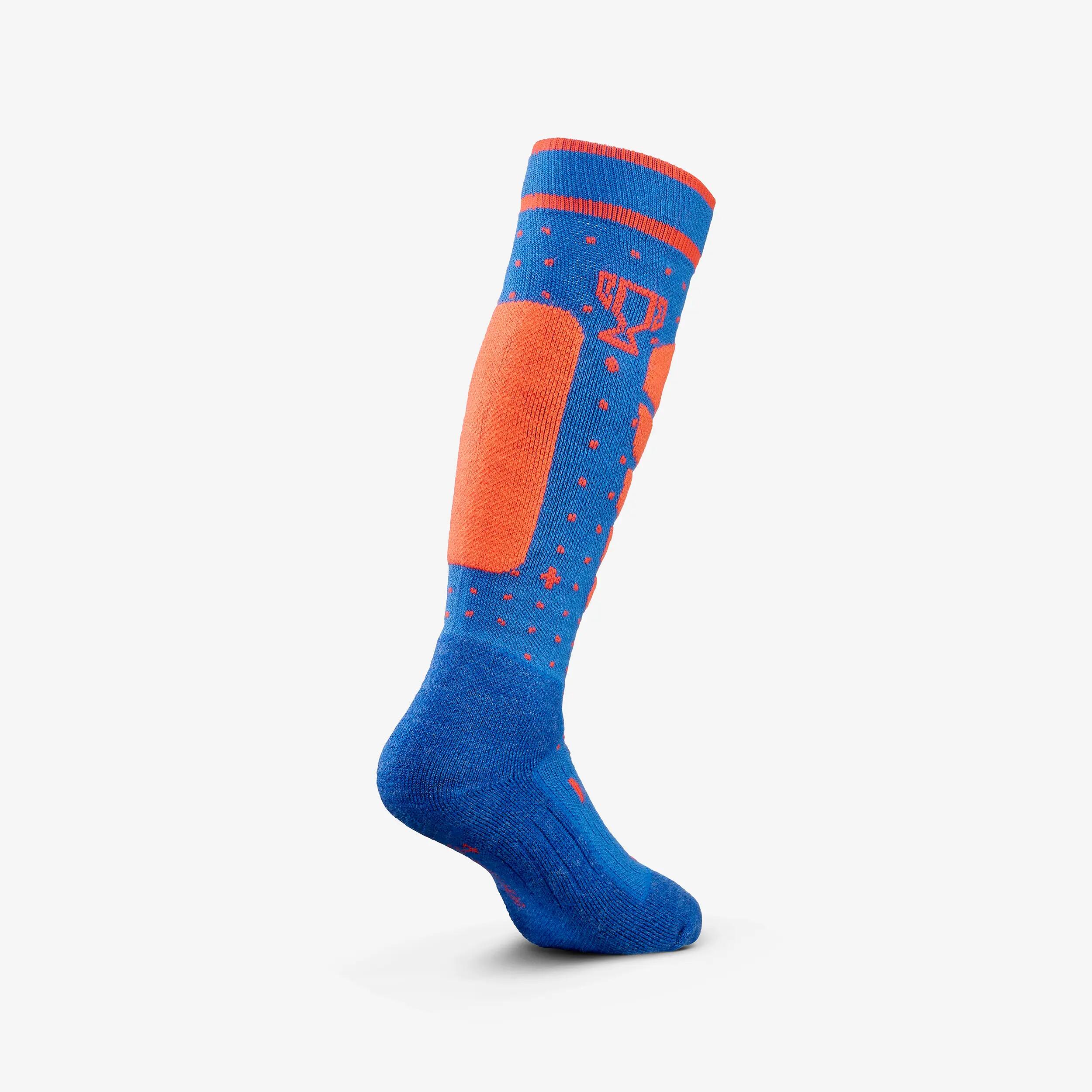 Calcetines térmicos esquí cálidos niños, lotes de 2 pares, 500, azul y naranja  12/17