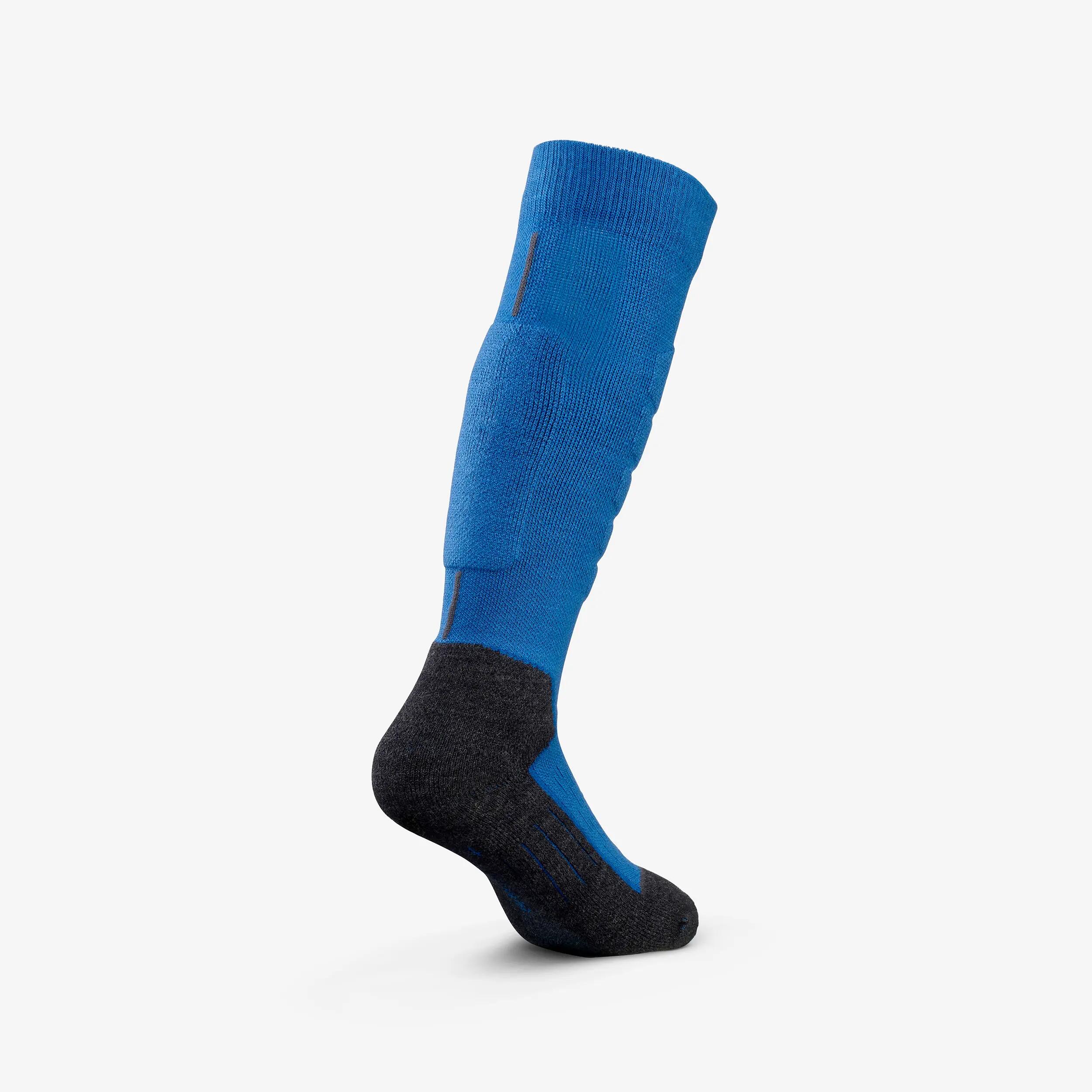 Warme skisokken snowboardsokken voor kinderen 500 blauw zwart 5/7