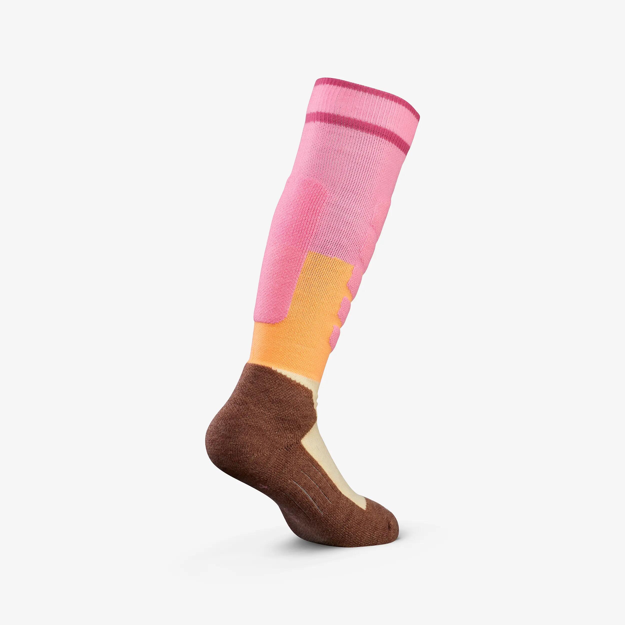 Skisocken Kinder warm Doppelpack - 500 rosa/orange 11/17