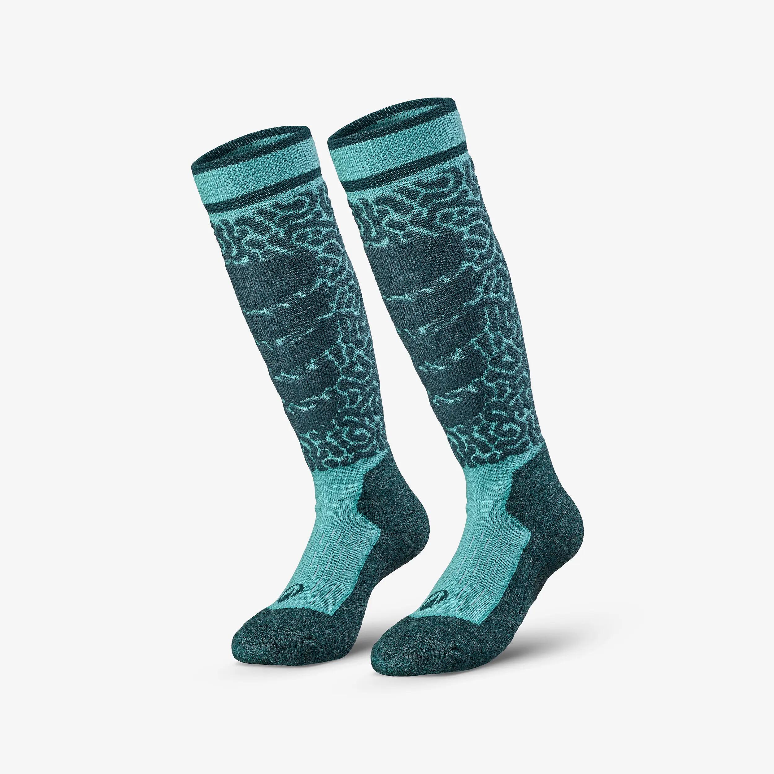 Calcetines térmicos esquí cálidos niños, en lotes de 2 pares, 500, azul motivo  6/17