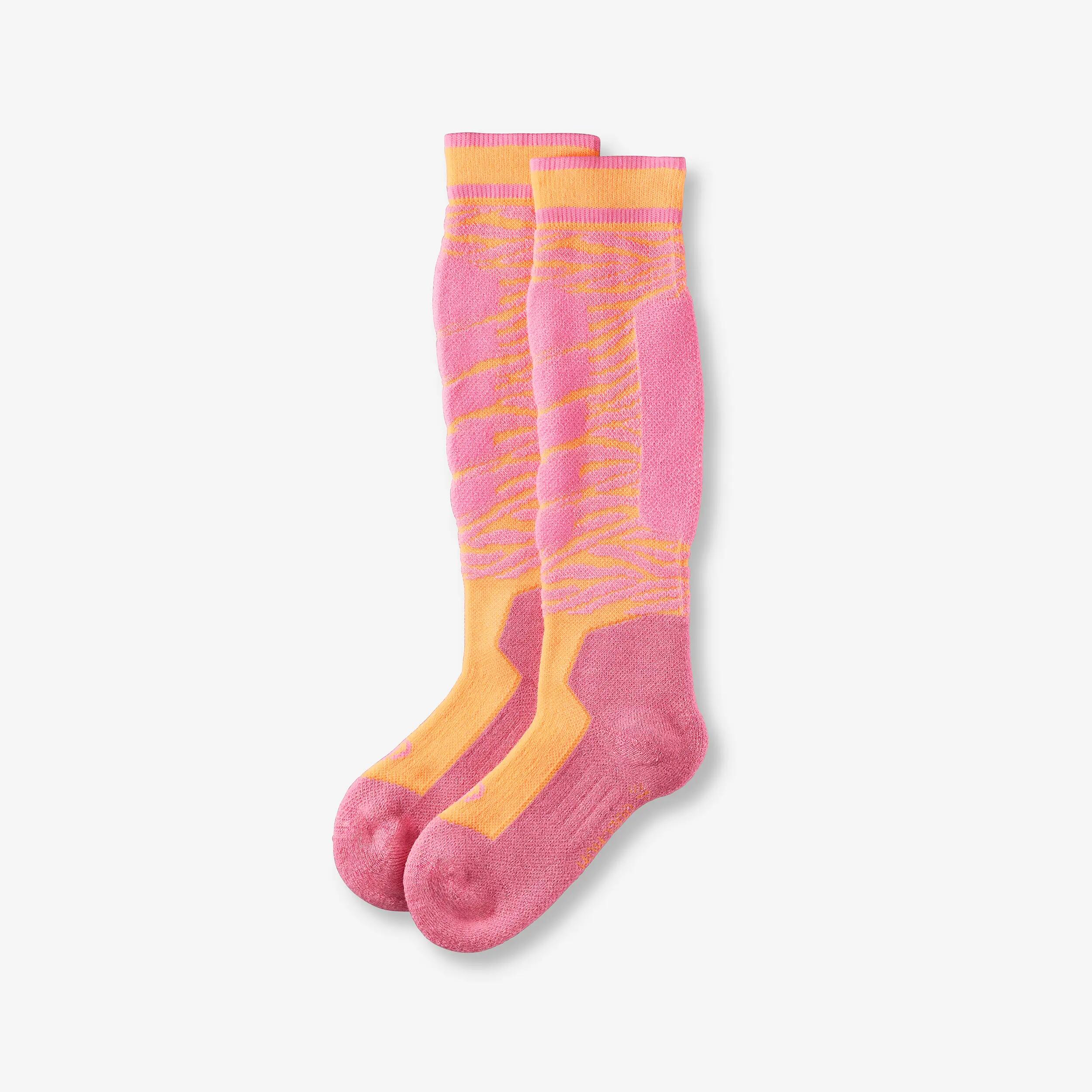 Skisocken Kinder warm Doppelpack - 500 rosa/orange 10/17