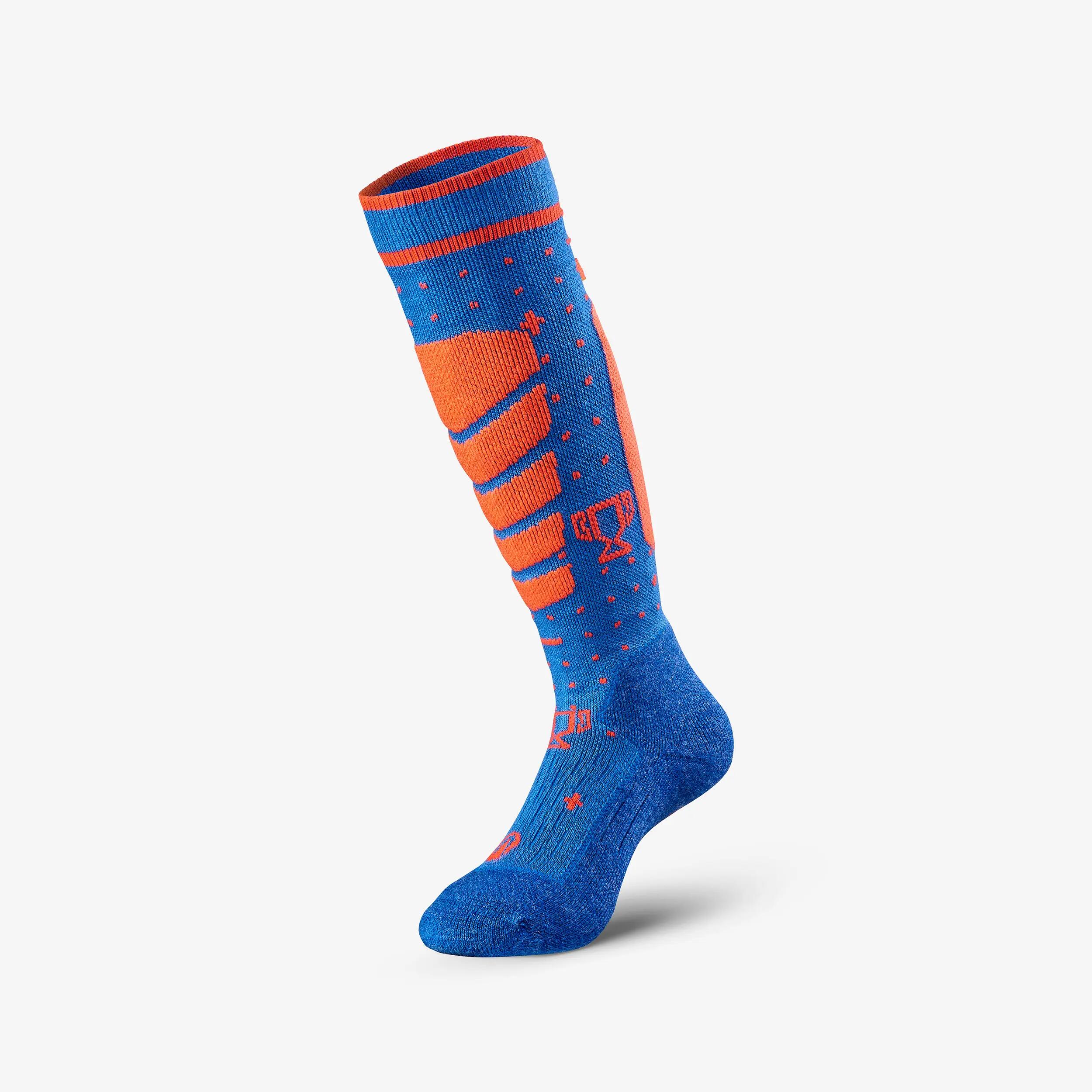 Calcetines térmicos esquí cálidos niños, lotes de 2 pares, 500, azul y naranja  3/17