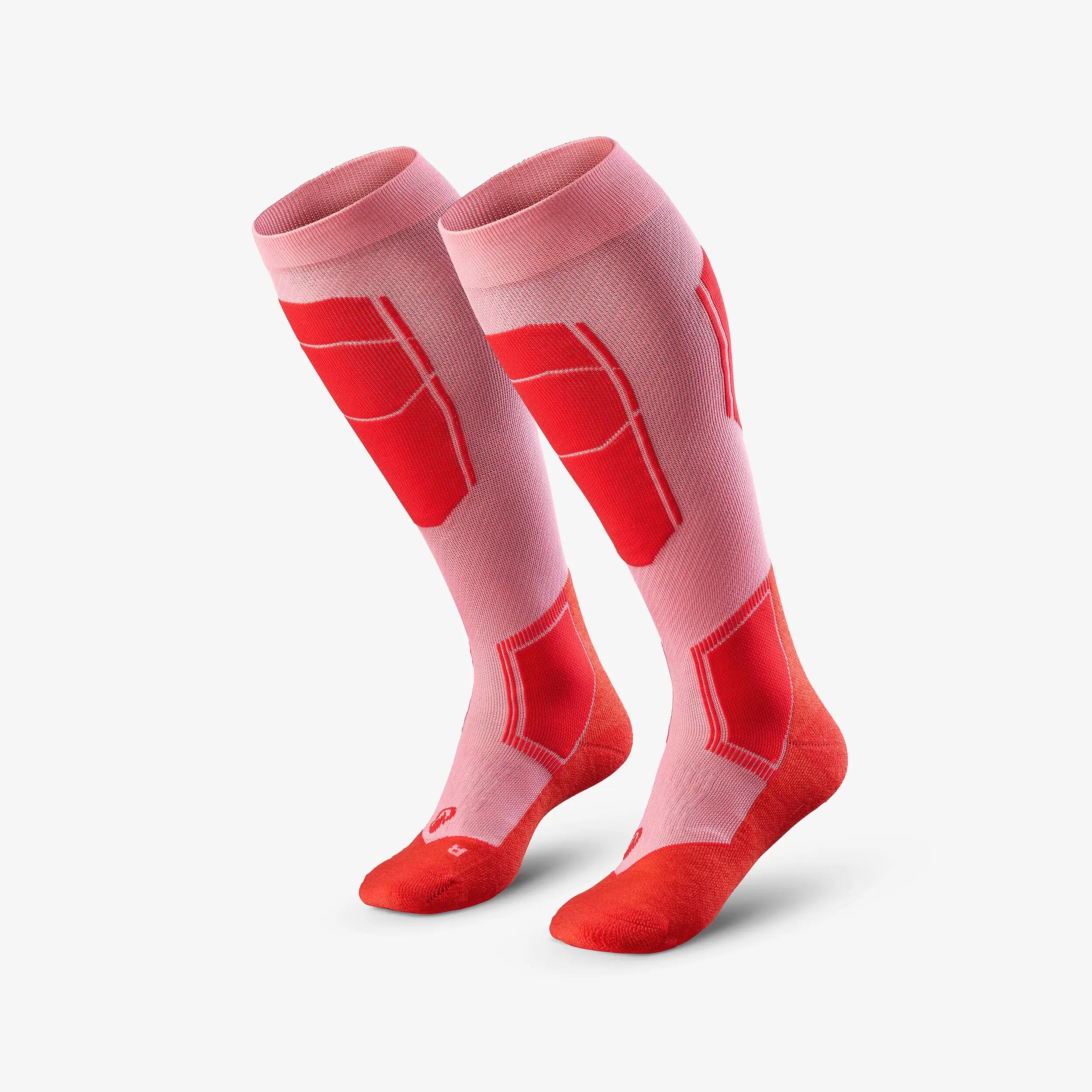 Calcetines térmicos de esquí de lana merina adulto, 500 Control, rosa  2/7