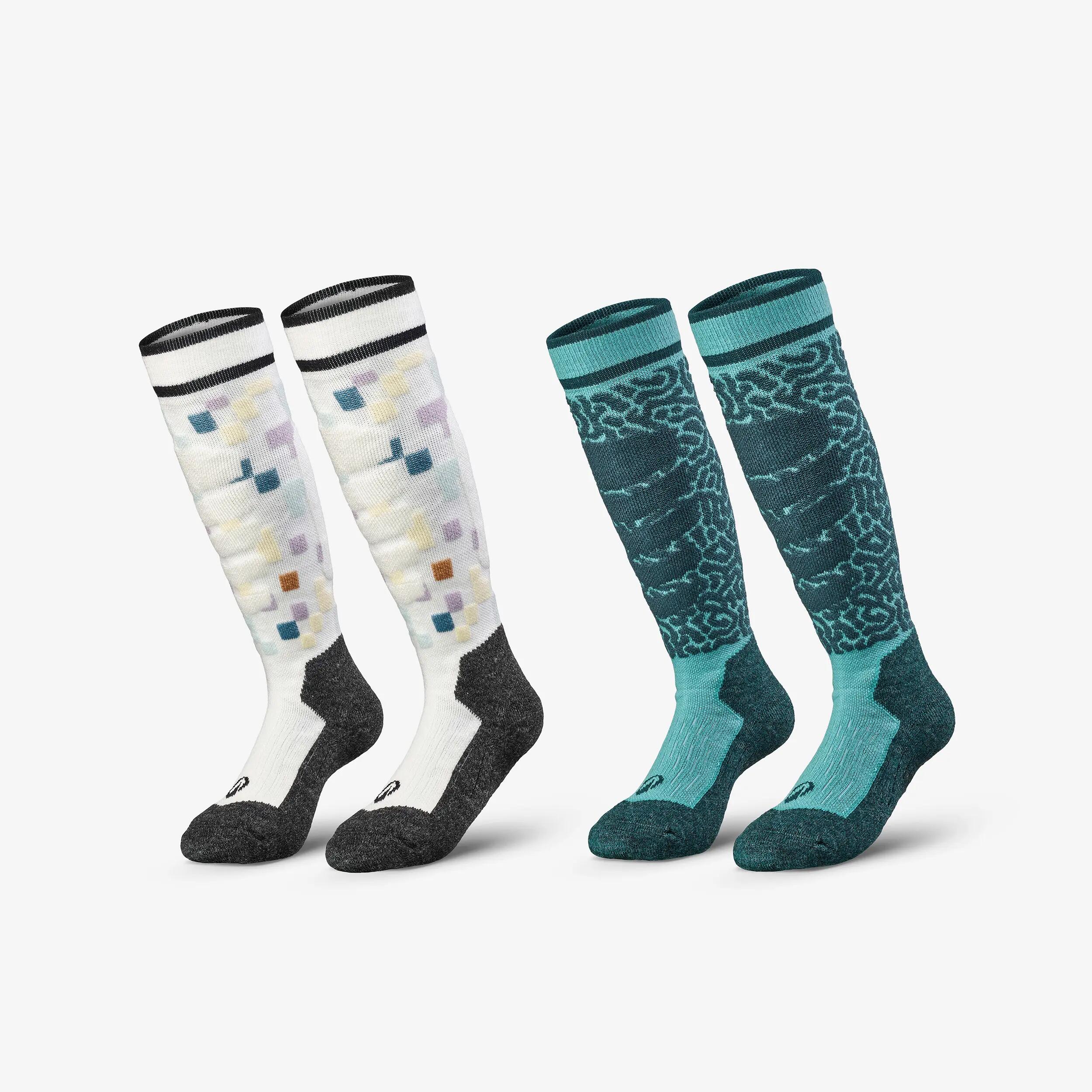 Calcetines térmicos esquí cálidos niños, en lotes de 2 pares, 500, azul motivo  17/17