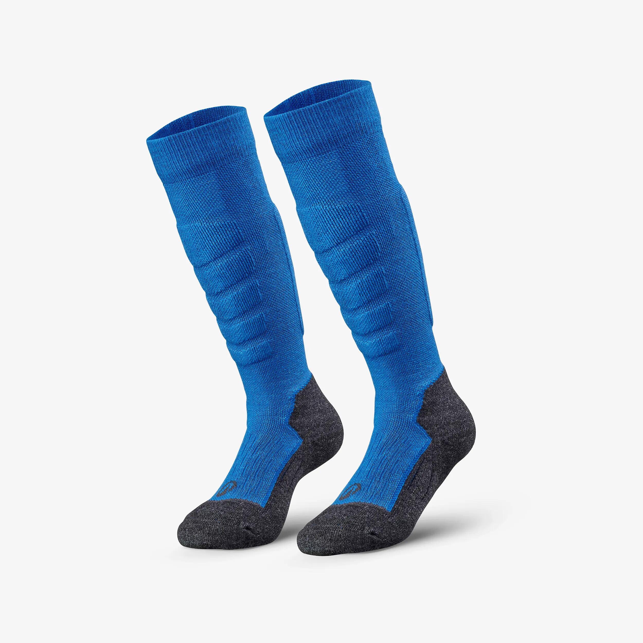 Warme skisokken snowboardsokken voor kinderen 500 blauw zwart 2/7