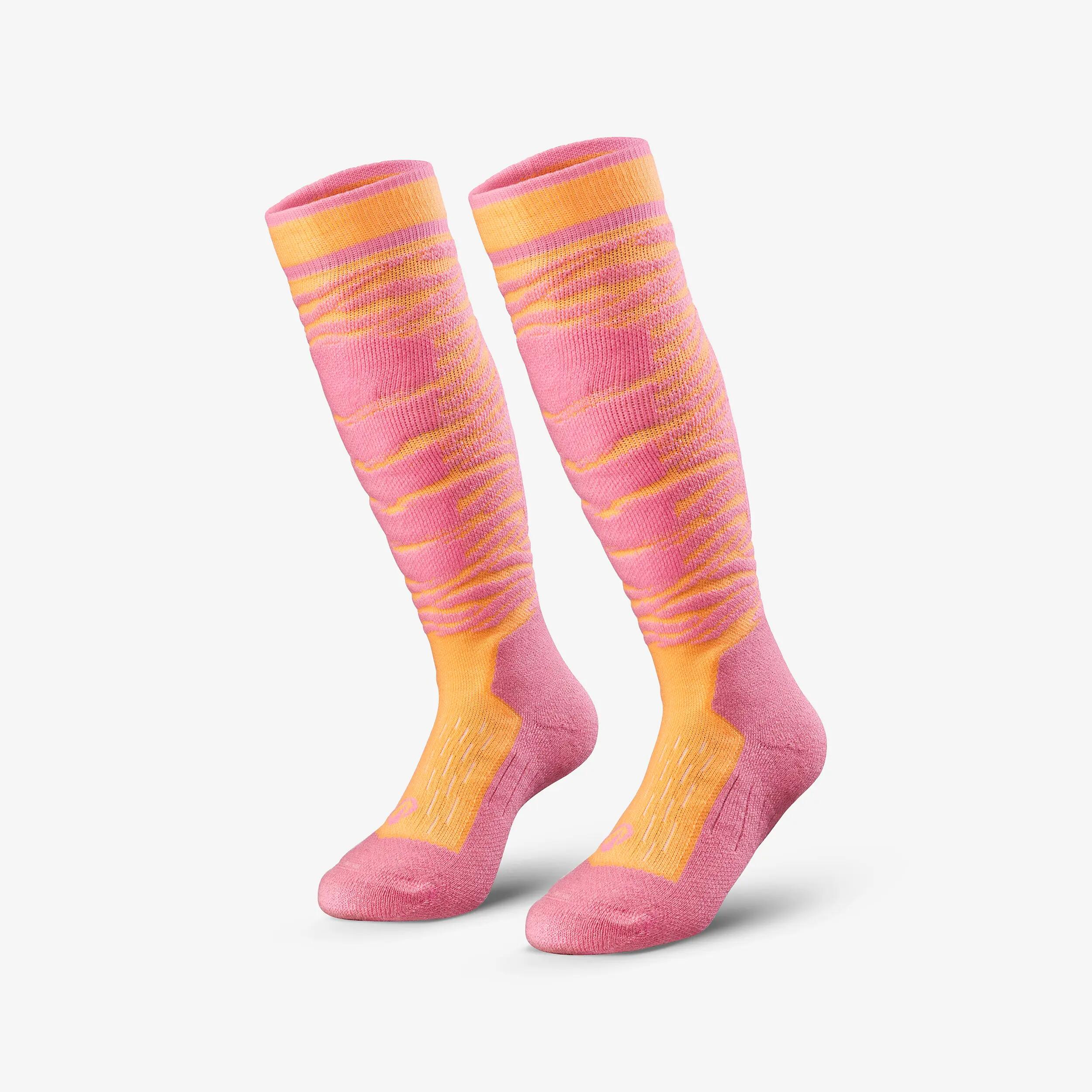 Skisocken Kinder warm Doppelpack - 500 rosa/orange 6/17