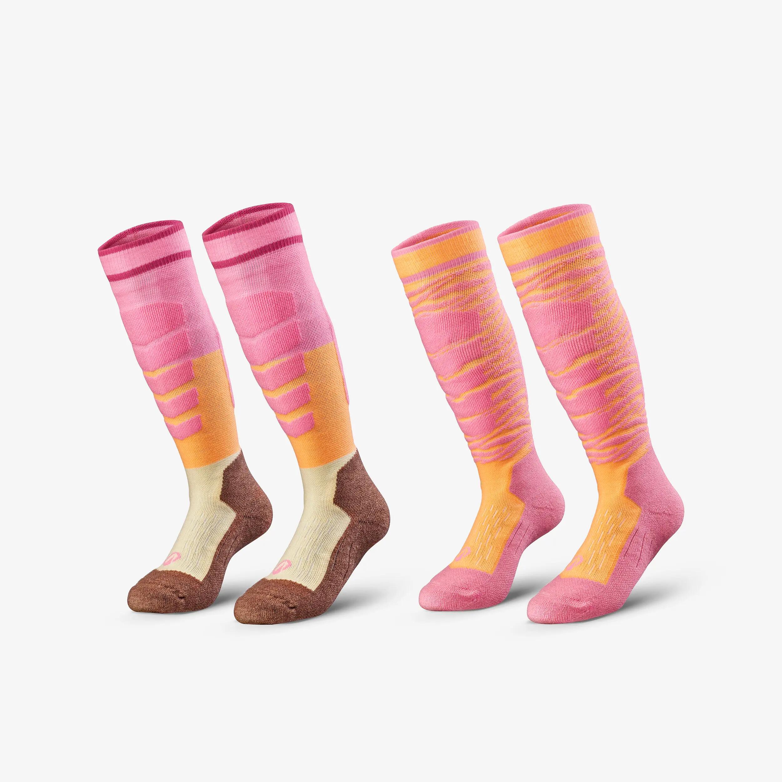 Skisocken Kinder warm Doppelpack - 500 rosa/orange 17/17