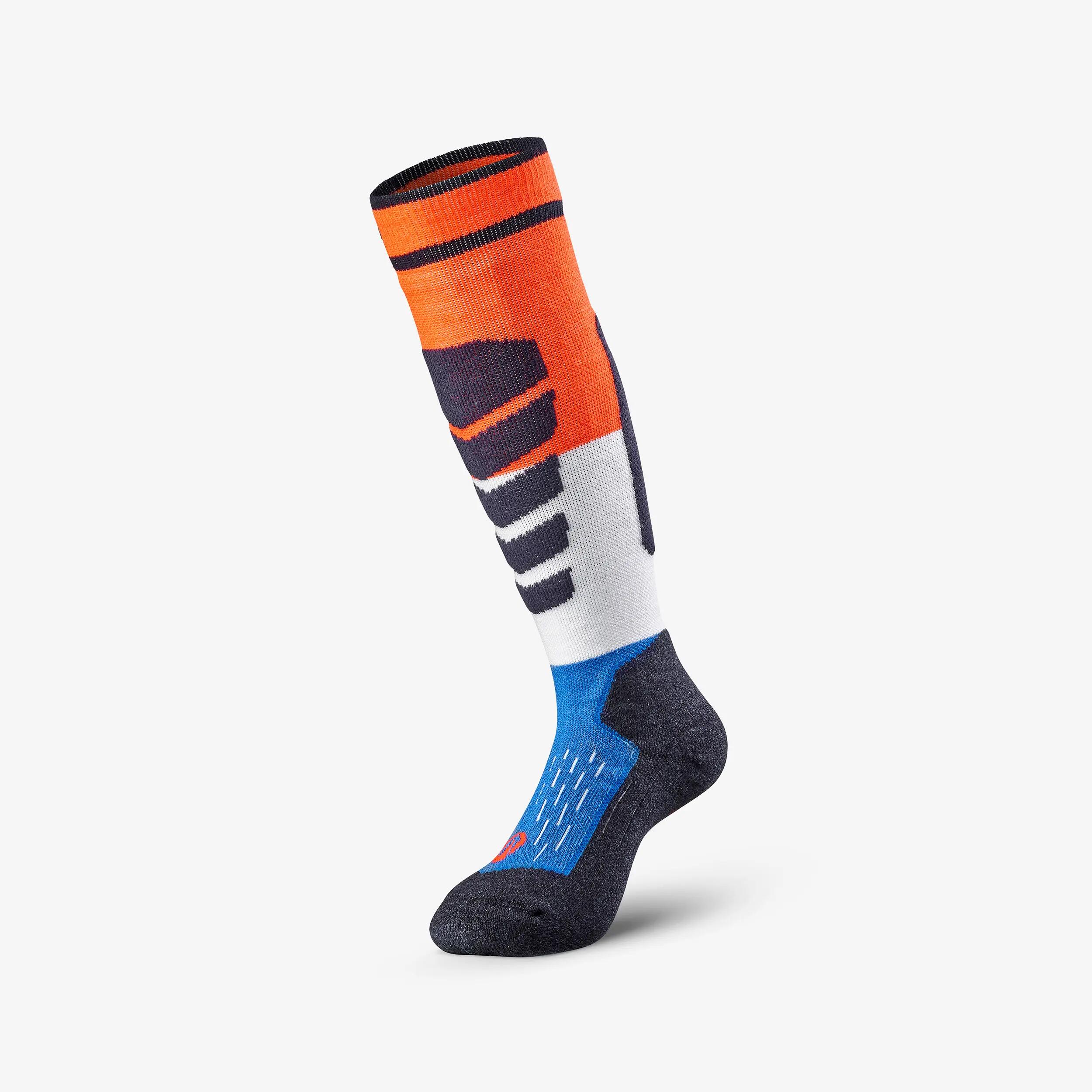 Calcetines térmicos esquí cálidos niños, lotes de 2 pares, 500, azul y naranja  4/17
