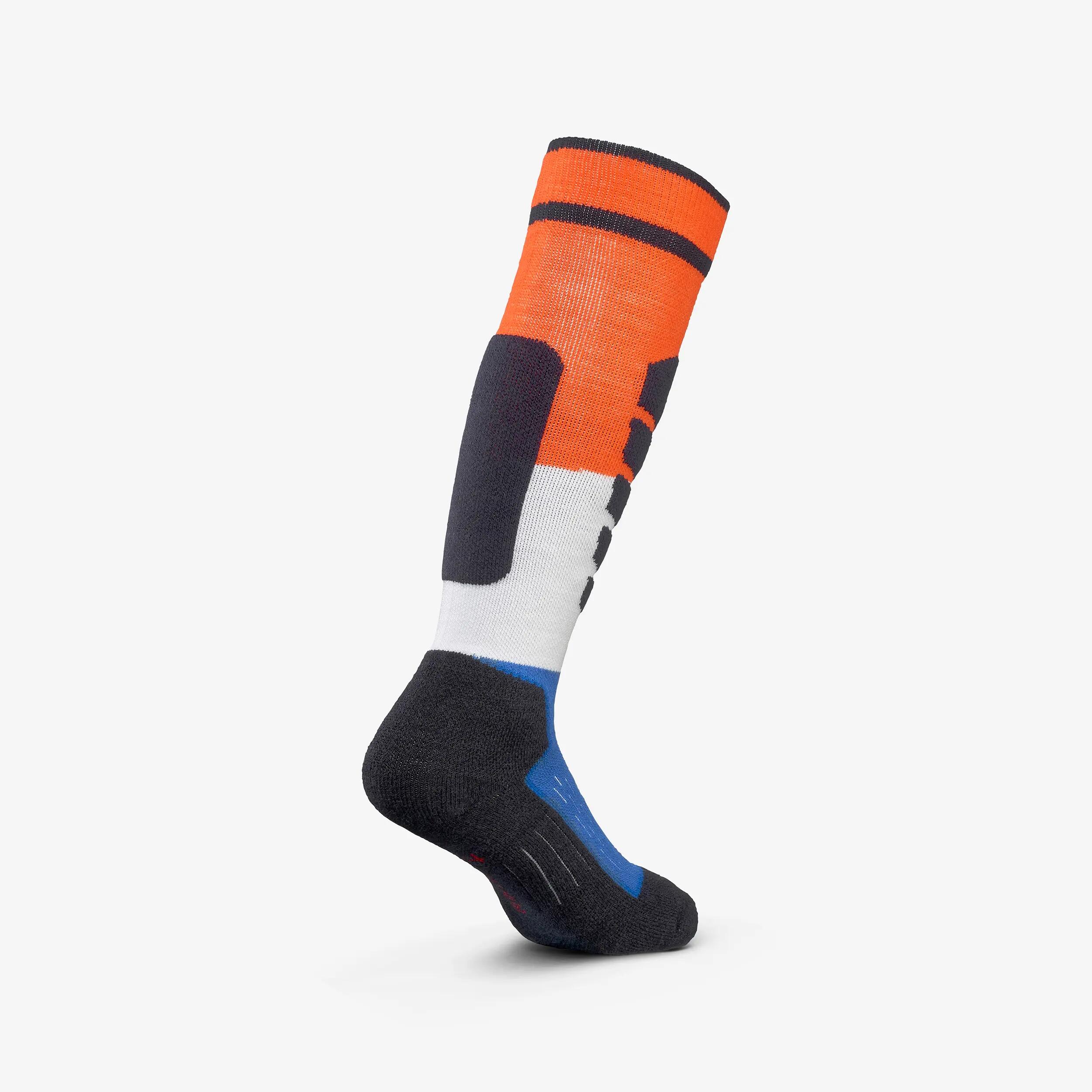 Calcetines térmicos esquí cálidos niños, lotes de 2 pares, 500, azul y naranja  11/17
