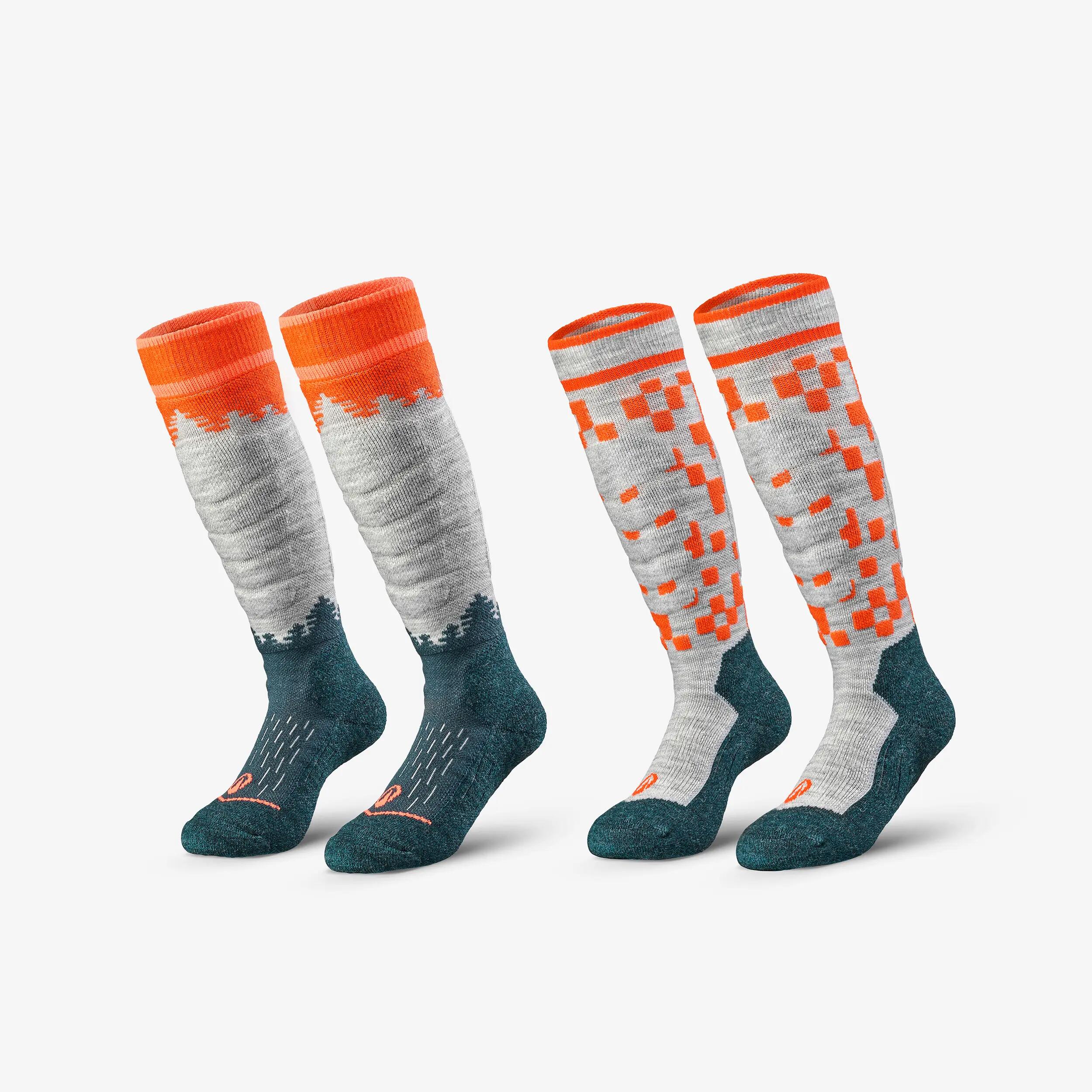 Kids’ Warm Ski Socks x2 pairs, 500 17/17