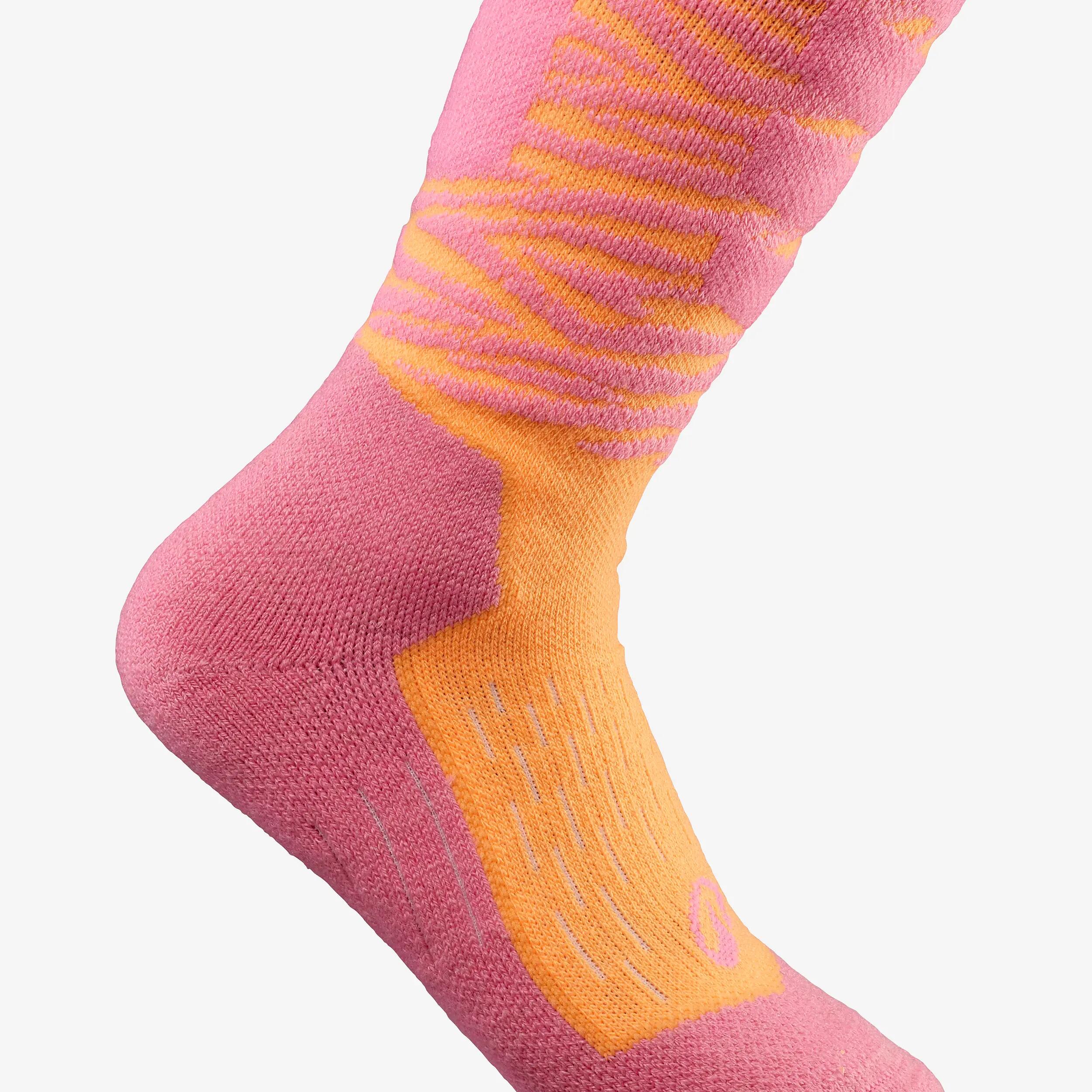 Skisocken Kinder warm Doppelpack - 500 rosa/orange 8/17