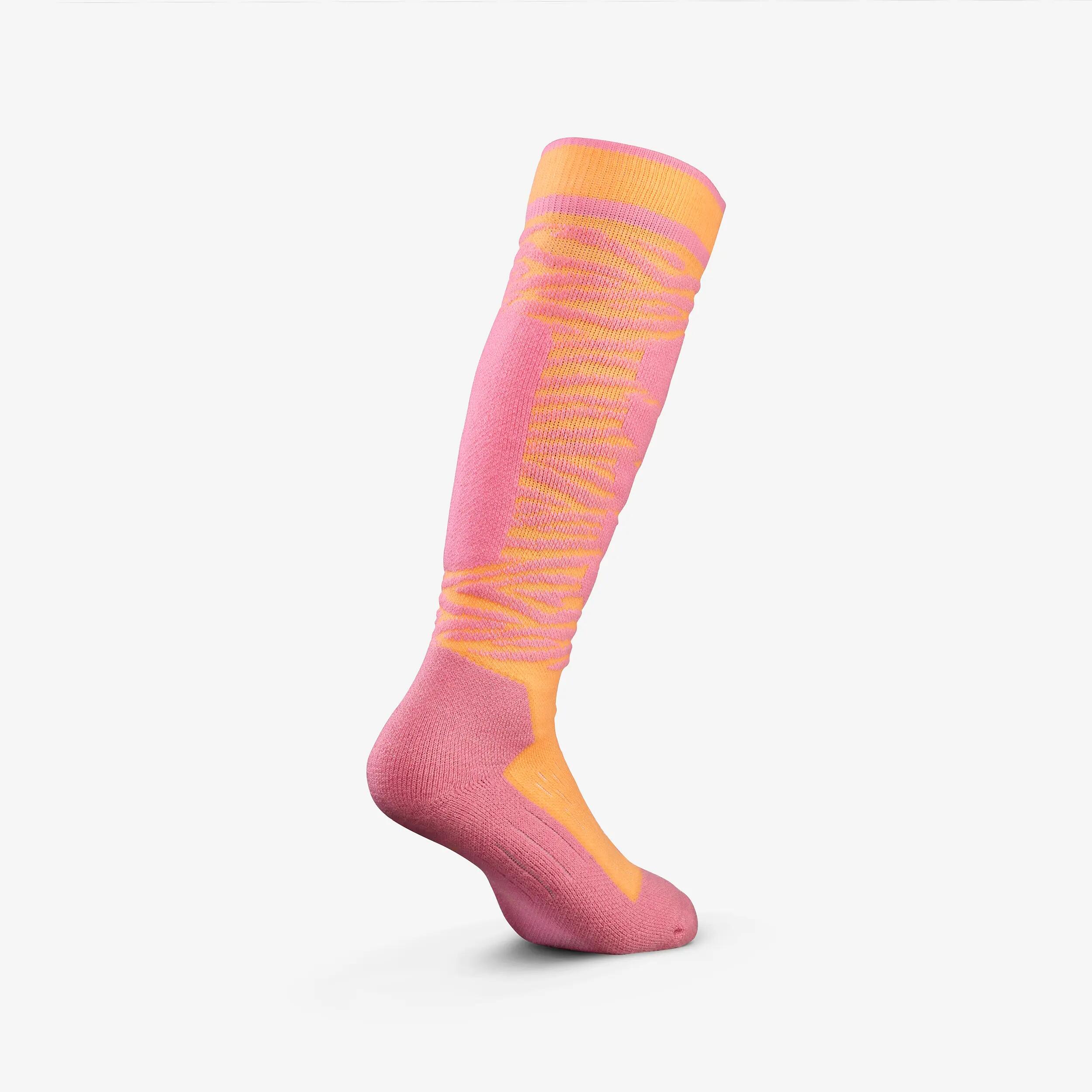 Skisocken Kinder warm Doppelpack - 500 rosa/orange 12/17