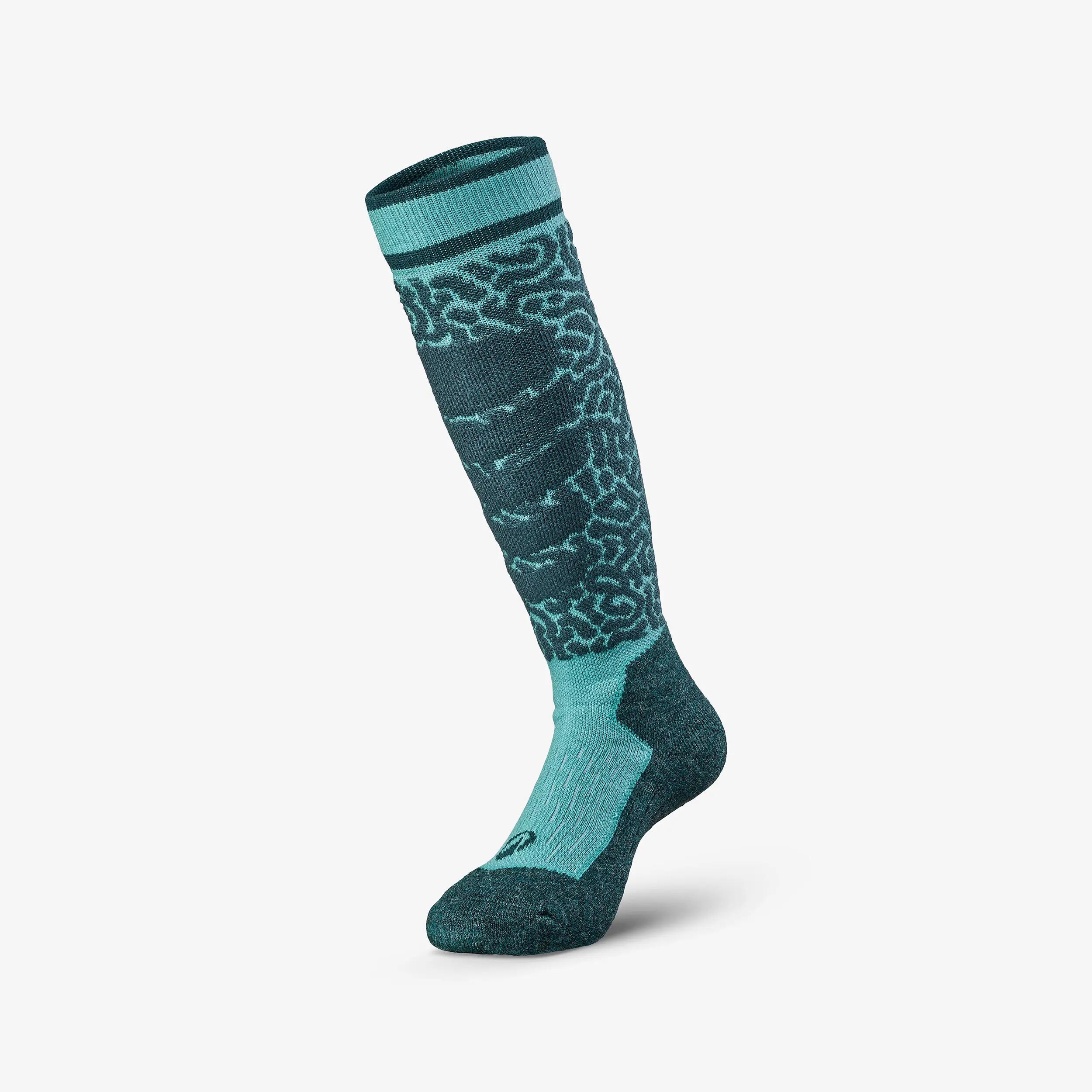 Calcetines térmicos esquí cálidos niños, en lotes de 2 pares, 500, azul motivo  4/17