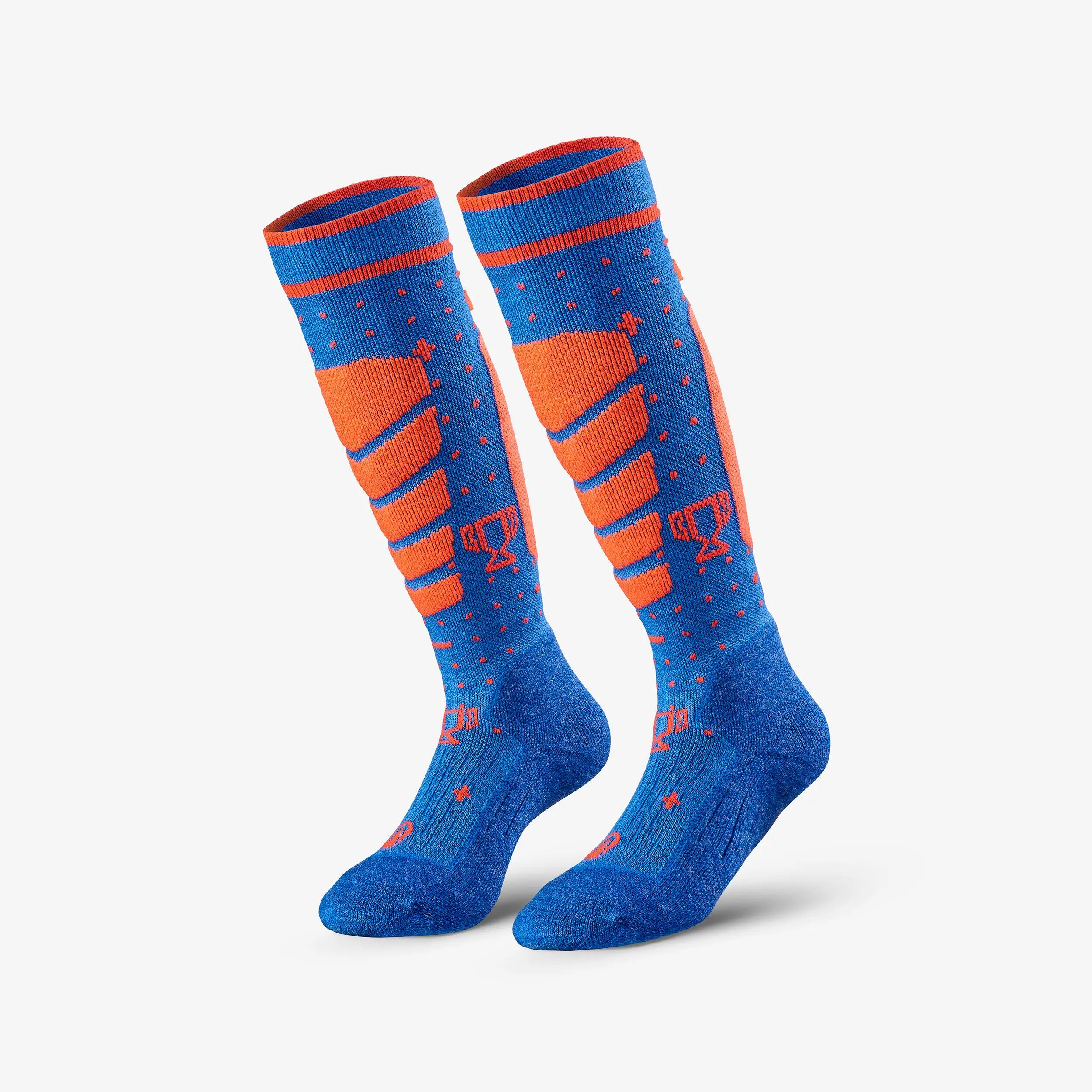 Calcetines térmicos esquí cálidos niños, lotes de 2 pares, 500, azul y naranja  5/17