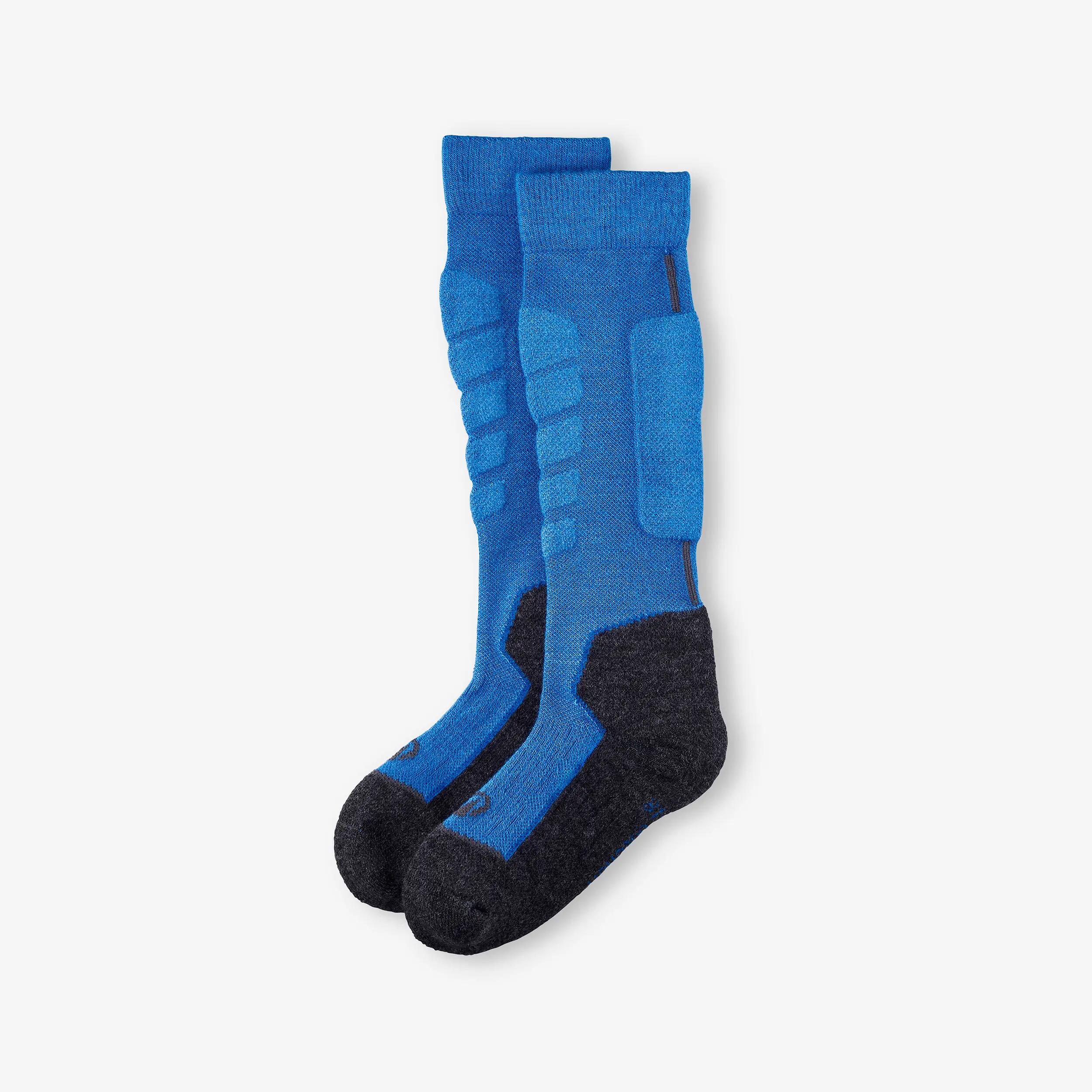 Warme skisokken snowboardsokken voor kinderen 500 blauw zwart 4/7