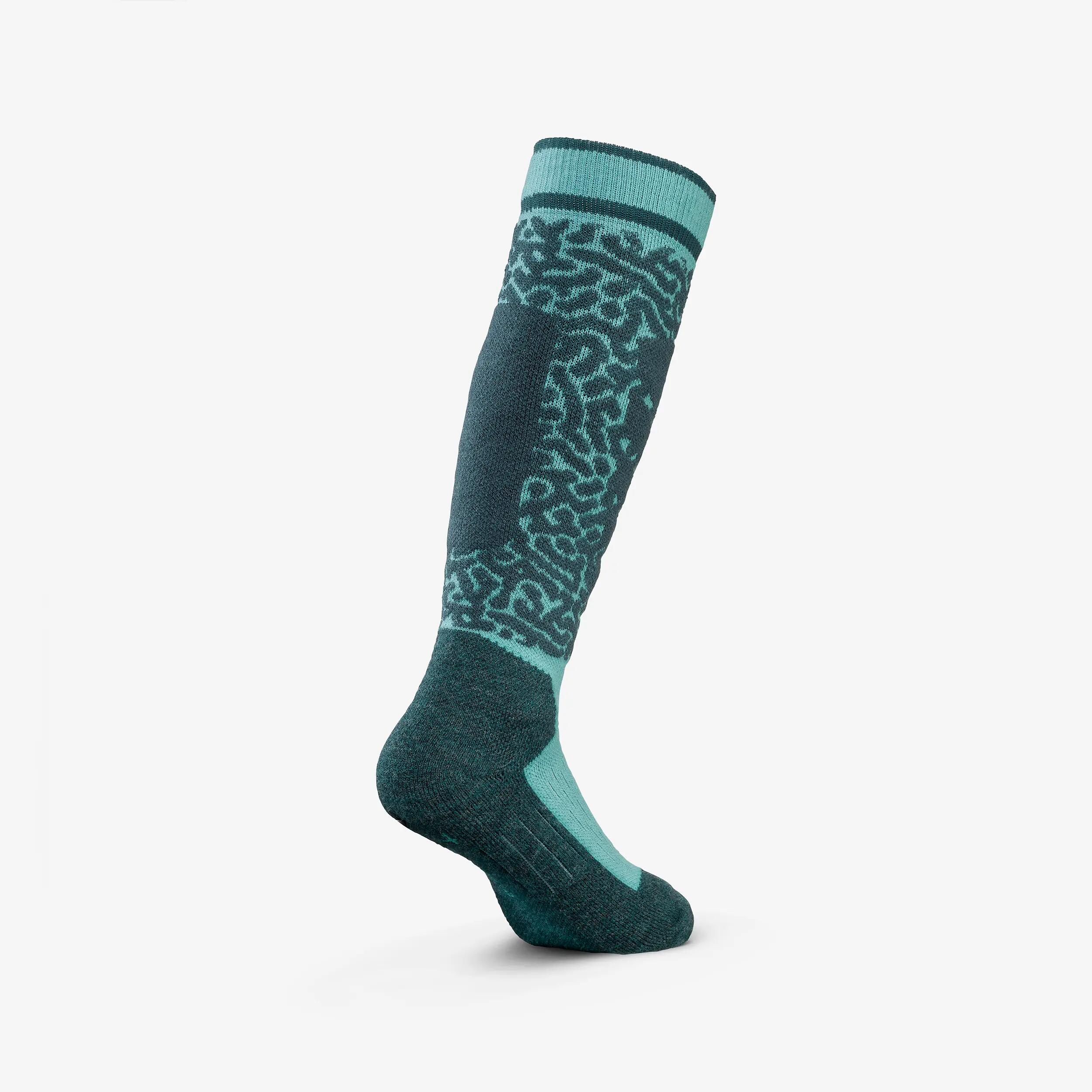Calcetines térmicos esquí cálidos niños, en lotes de 2 pares, 500, azul motivo  12/17
