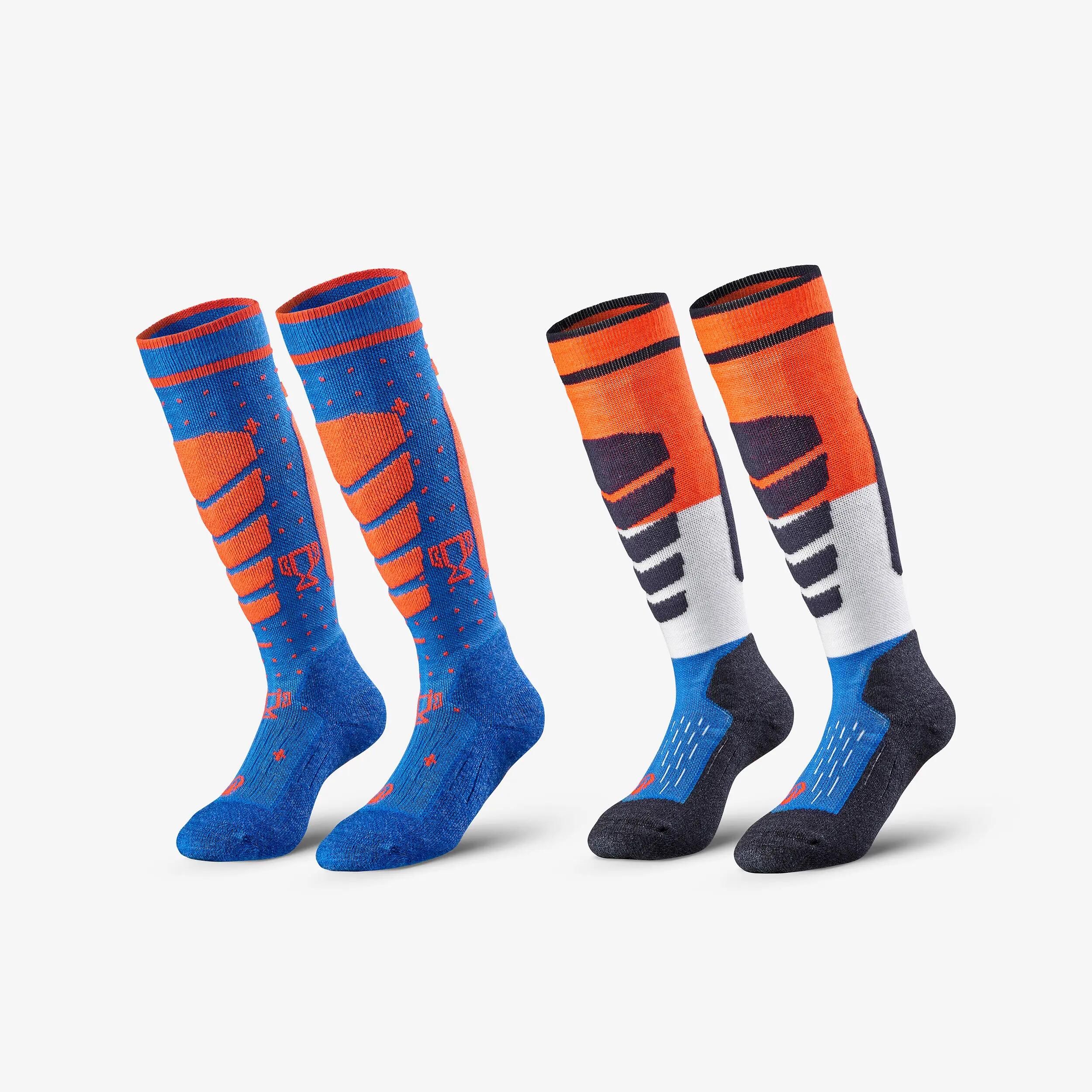 Calcetines térmicos esquí cálidos niños, lotes de 2 pares, 500, azul y naranja  17/17