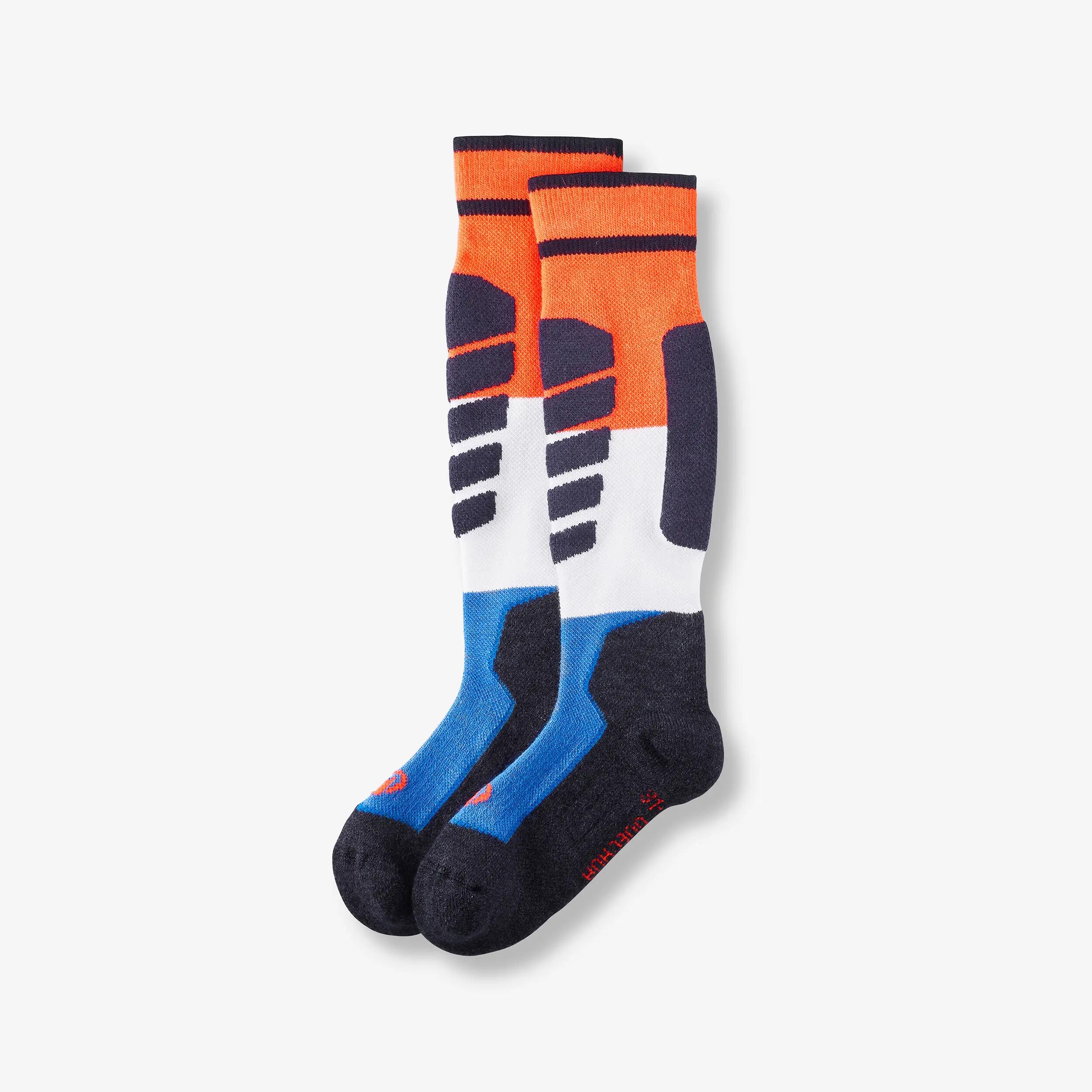 Calcetines térmicos esquí cálidos niños, lotes de 2 pares, 500, azul y naranja  9/17