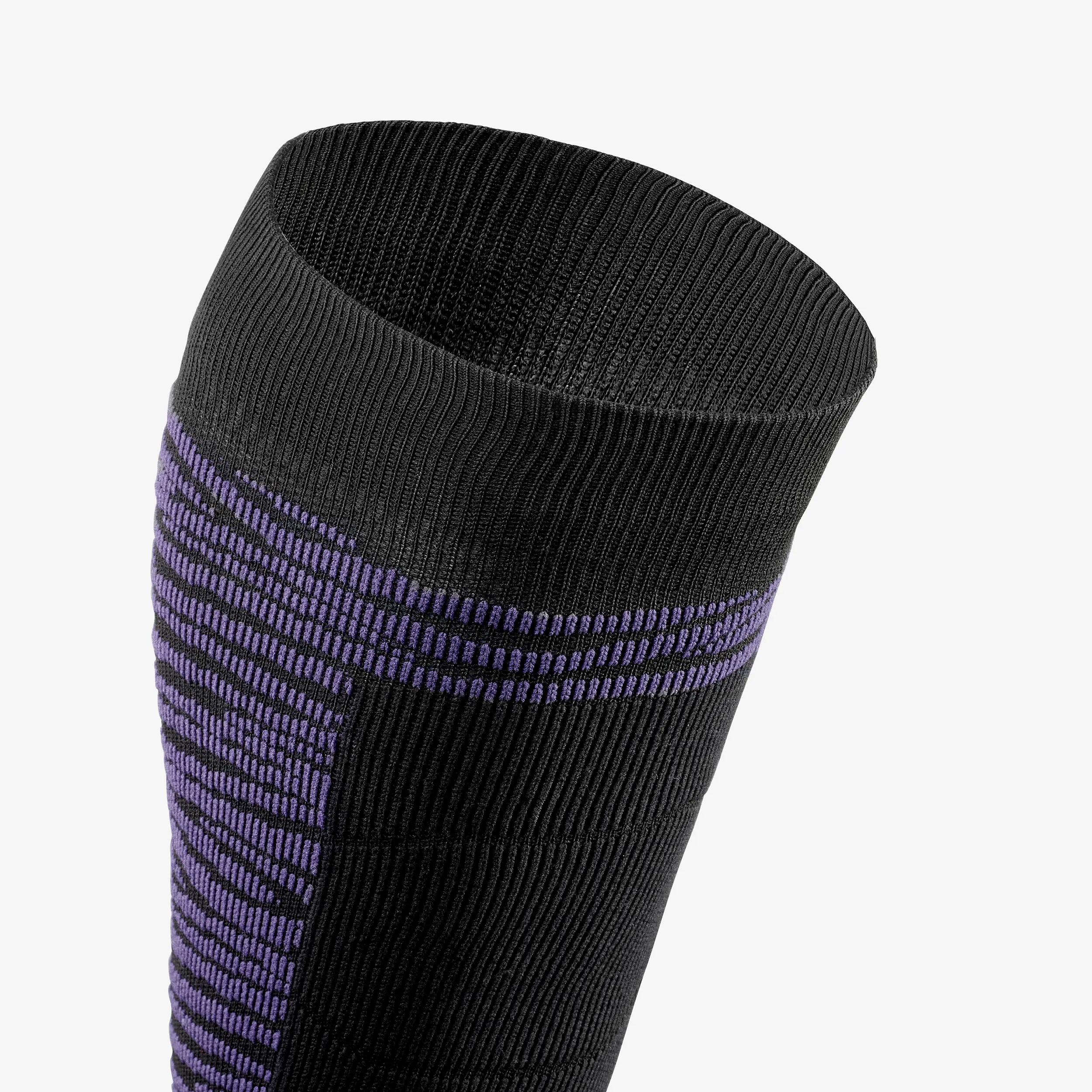 Chaussettes thermiques ski en laine mérinos adulte, 500 CONTROL, noir et violet 6/7