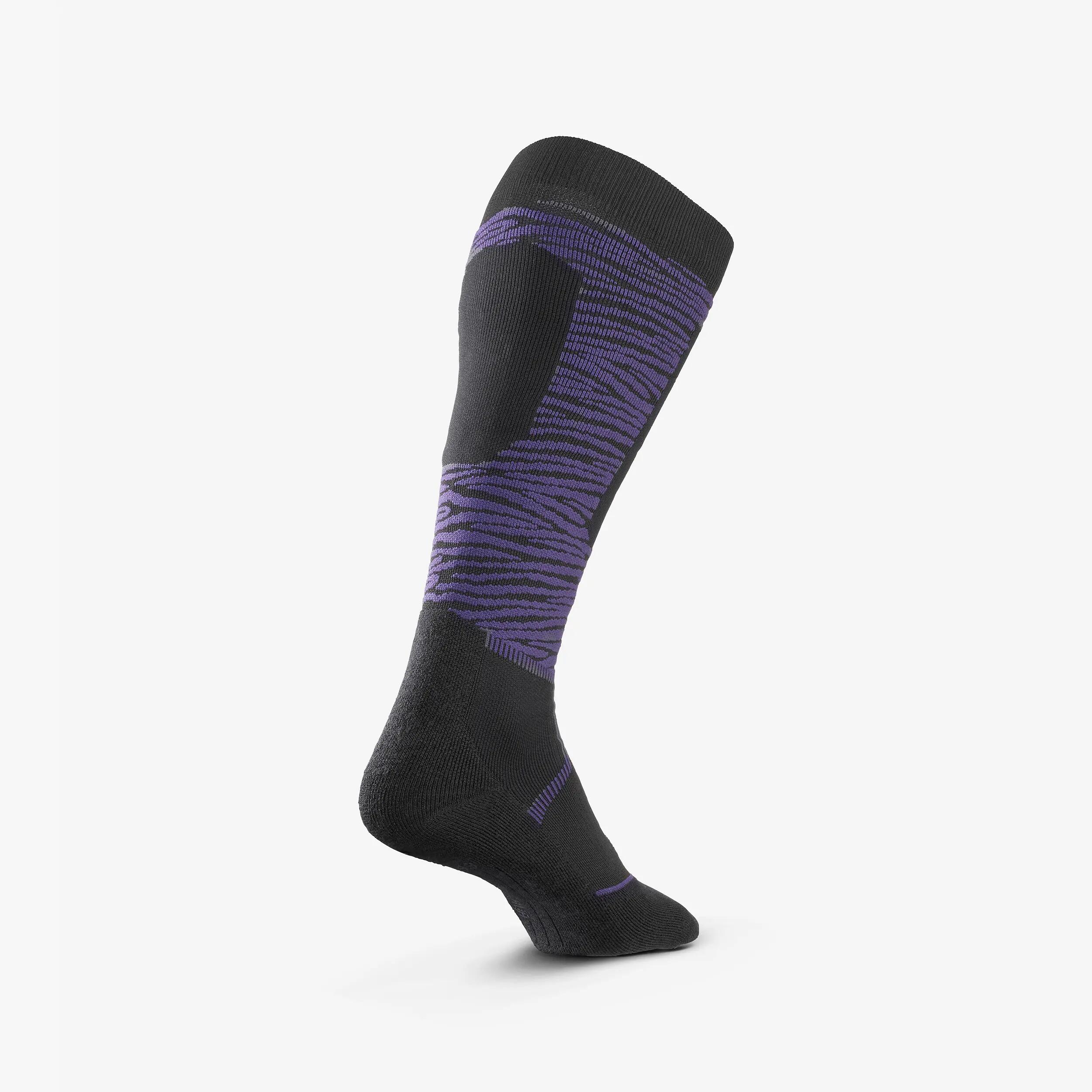 Chaussettes thermiques ski en laine mérinos adulte, 500 CONTROL, noir et violet 5/7