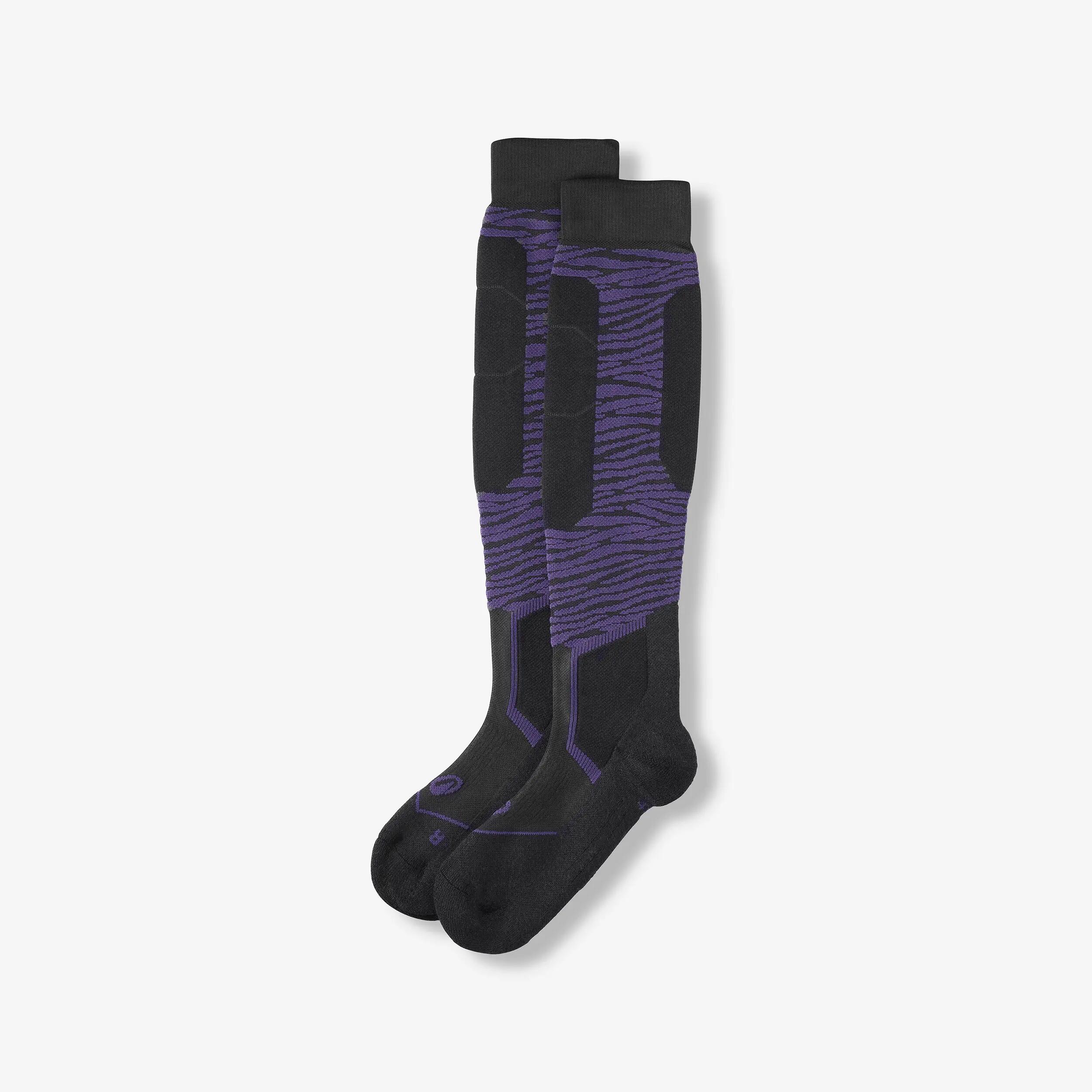 Chaussettes thermiques ski en laine mérinos adulte, 500 CONTROL, noir et violet 4/7