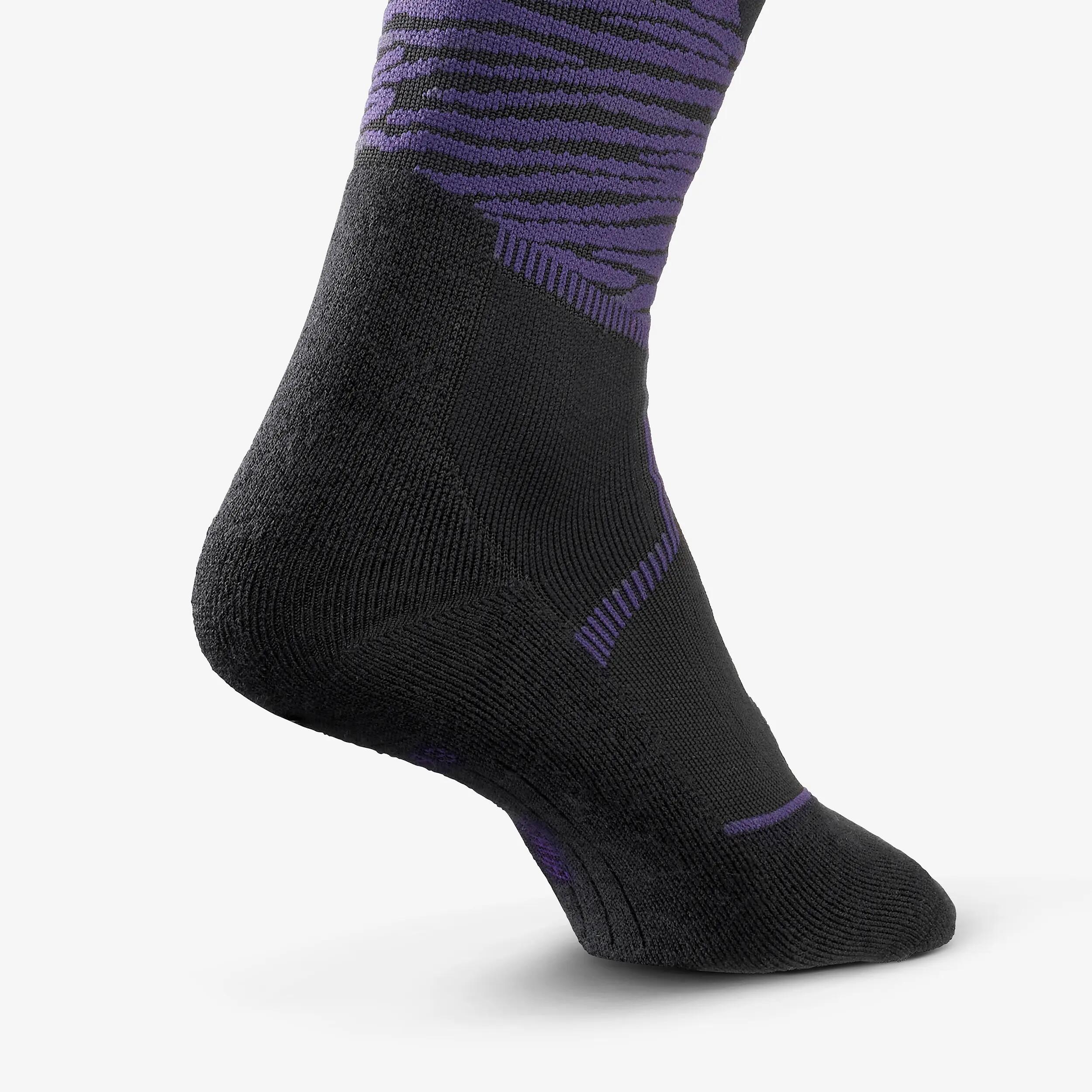Chaussettes thermiques ski en laine mérinos adulte, 500 CONTROL, noir et violet 7/7