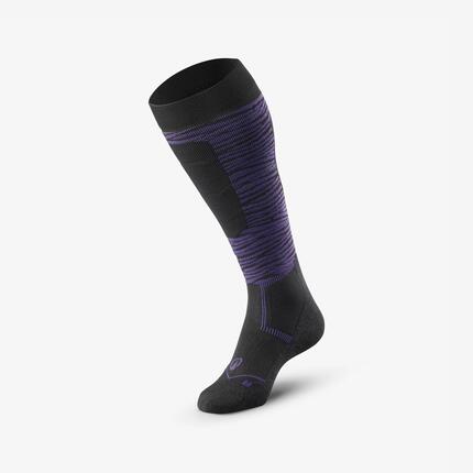 Chaussettes thermiques de ski en laine Mérinos adulte, 500 noir et blanc