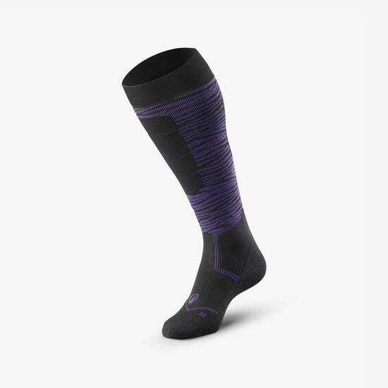 Chaussettes thermiques ski en laine mérinos adulte, 500 CONTROL, noir et violet