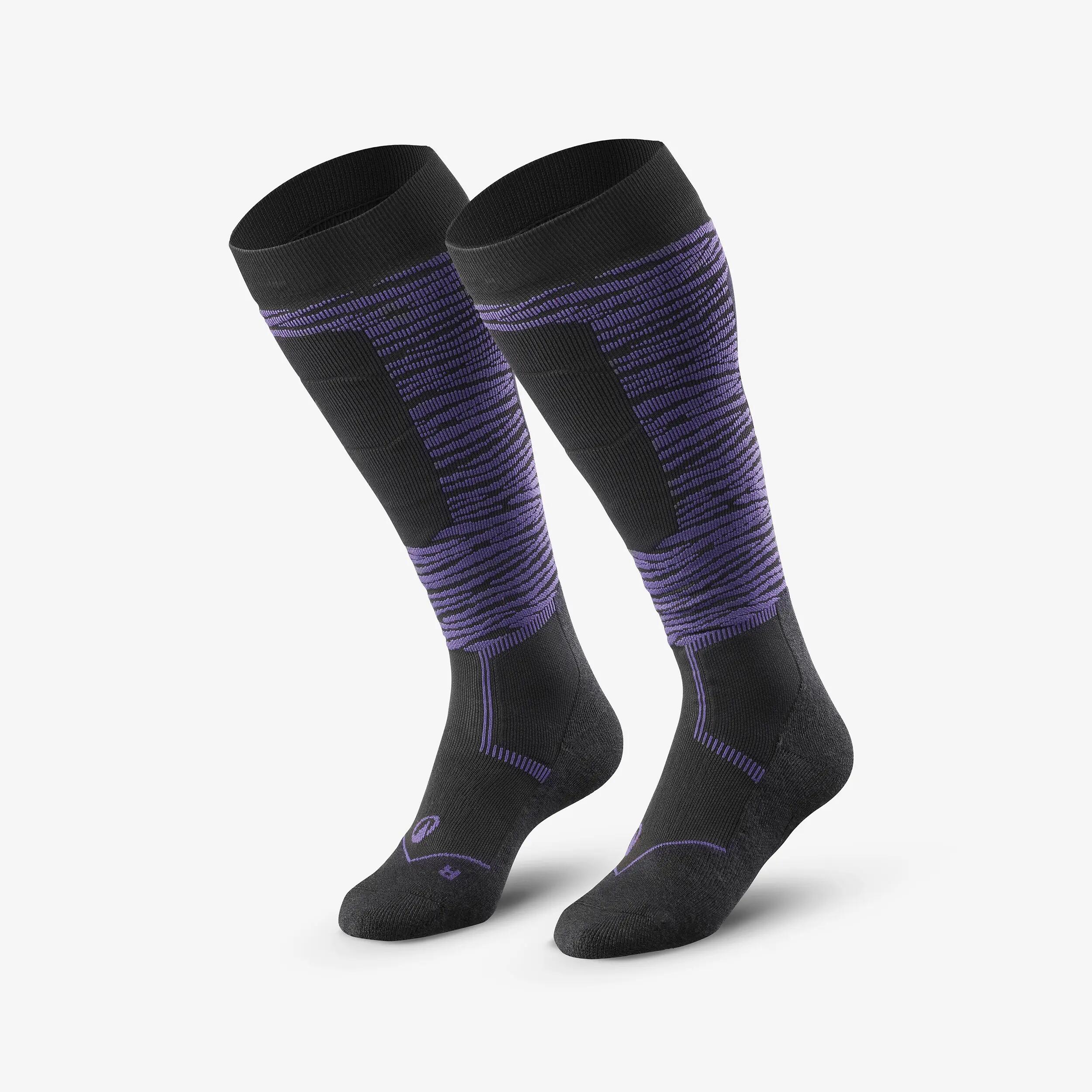 Chaussettes thermiques ski en laine mérinos adulte, 500 CONTROL, noir et violet 2/7