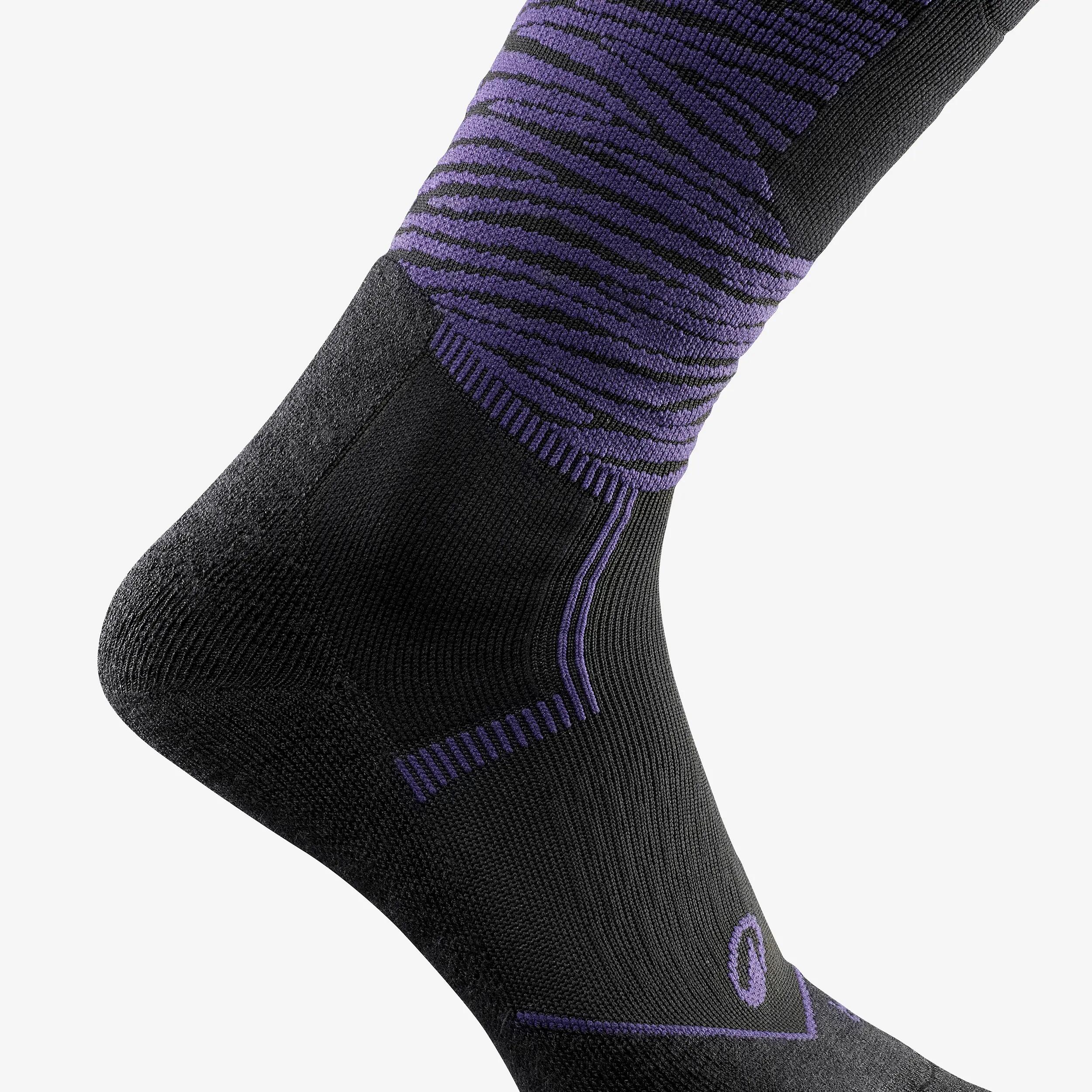 Chaussettes thermiques ski en laine mérinos adulte, 500 CONTROL, noir et violet 3/7