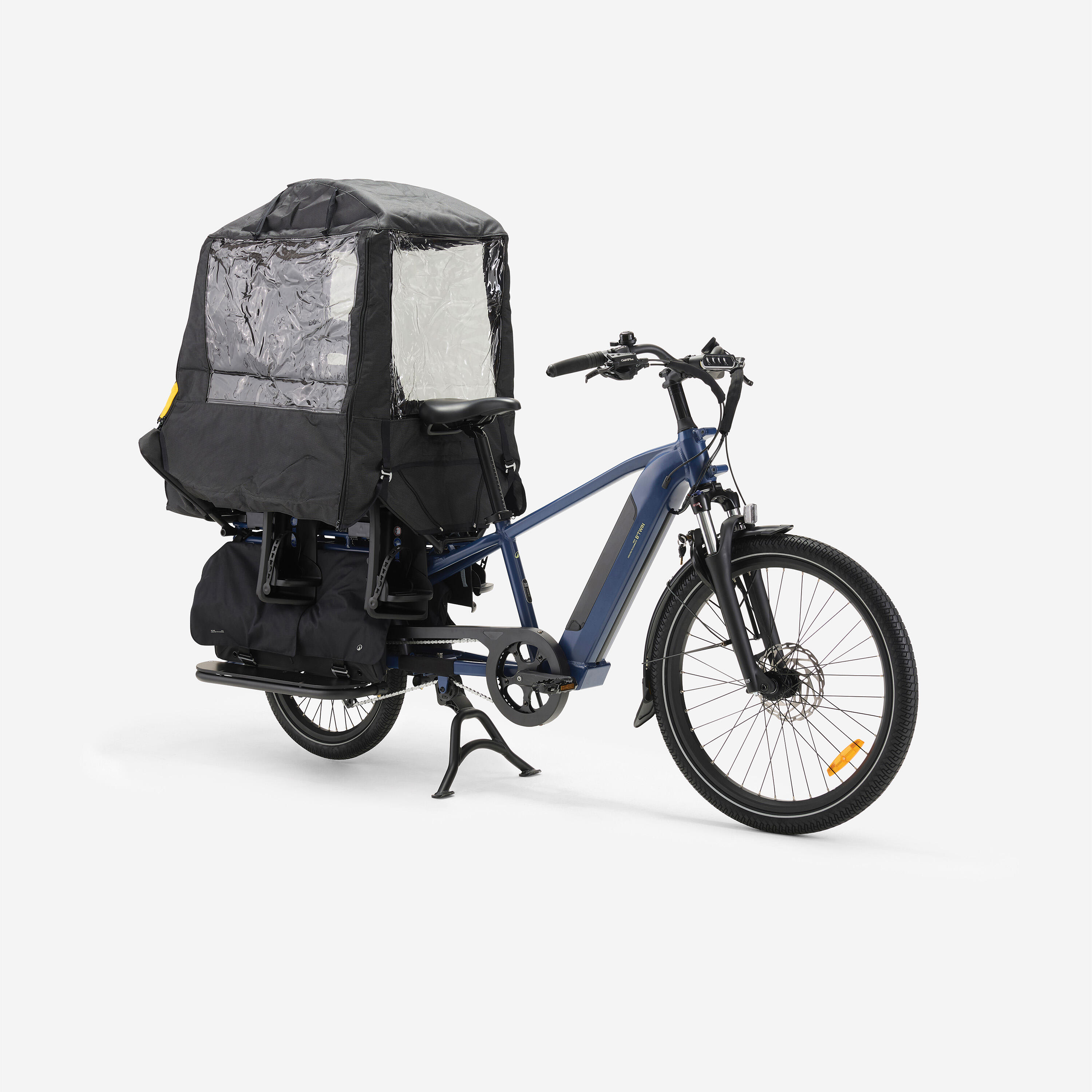Decathlon UK BTWIN Reflective Bike Rain Protector Longtail Cargo E-three 500 | FREE Click & Collect at Stores and Asda. 365 Days return available.