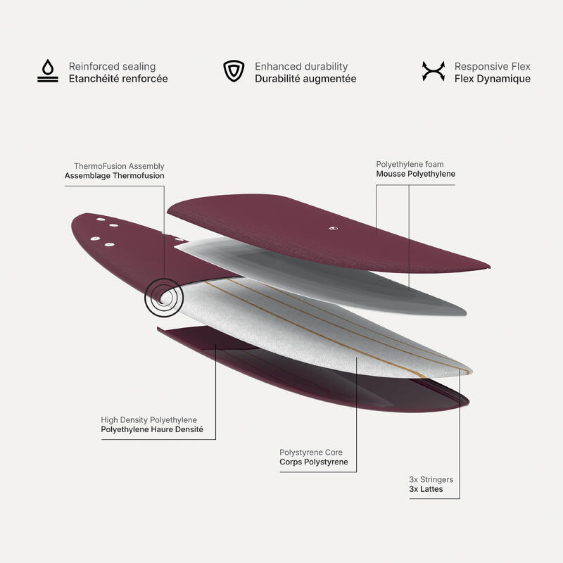 Placă surf spumă Shortboard 7', 500 Premium Softboard Roșu Bordo