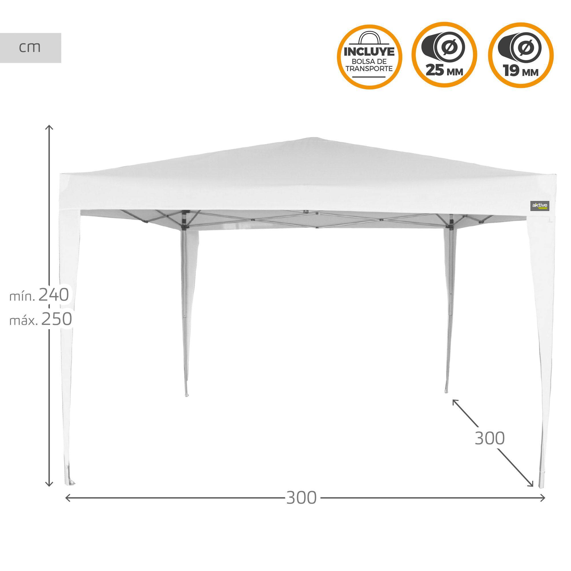 Carpa plegable 300X300X250cm Poliester Blanco -CD 2/6