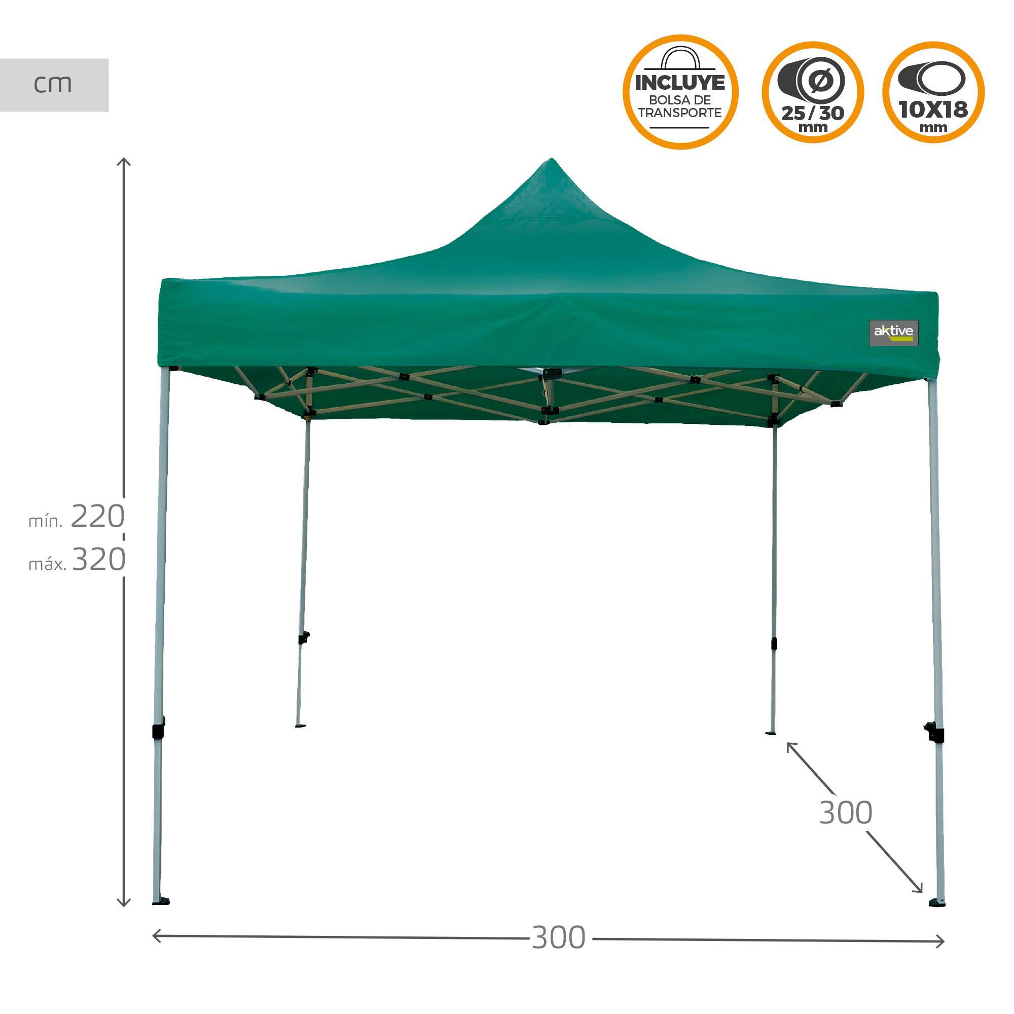 Carpa Plegable Altura Ajustable 3X3XH2,2/3,2M Verde - CD 3/6
