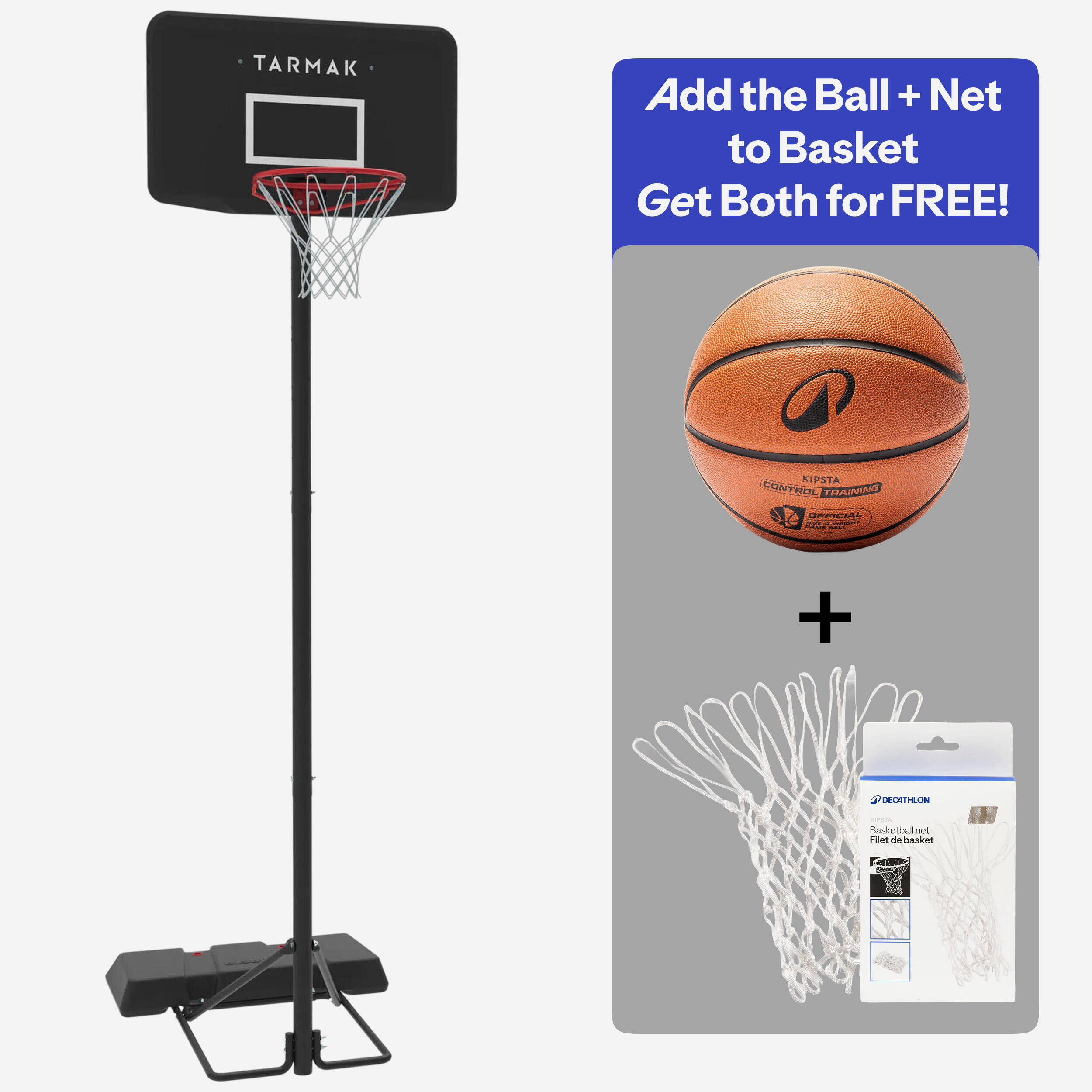 Basketball Hoop with Adjustable Stand (from 2.20 to 3.05m) B100 - Black -  1