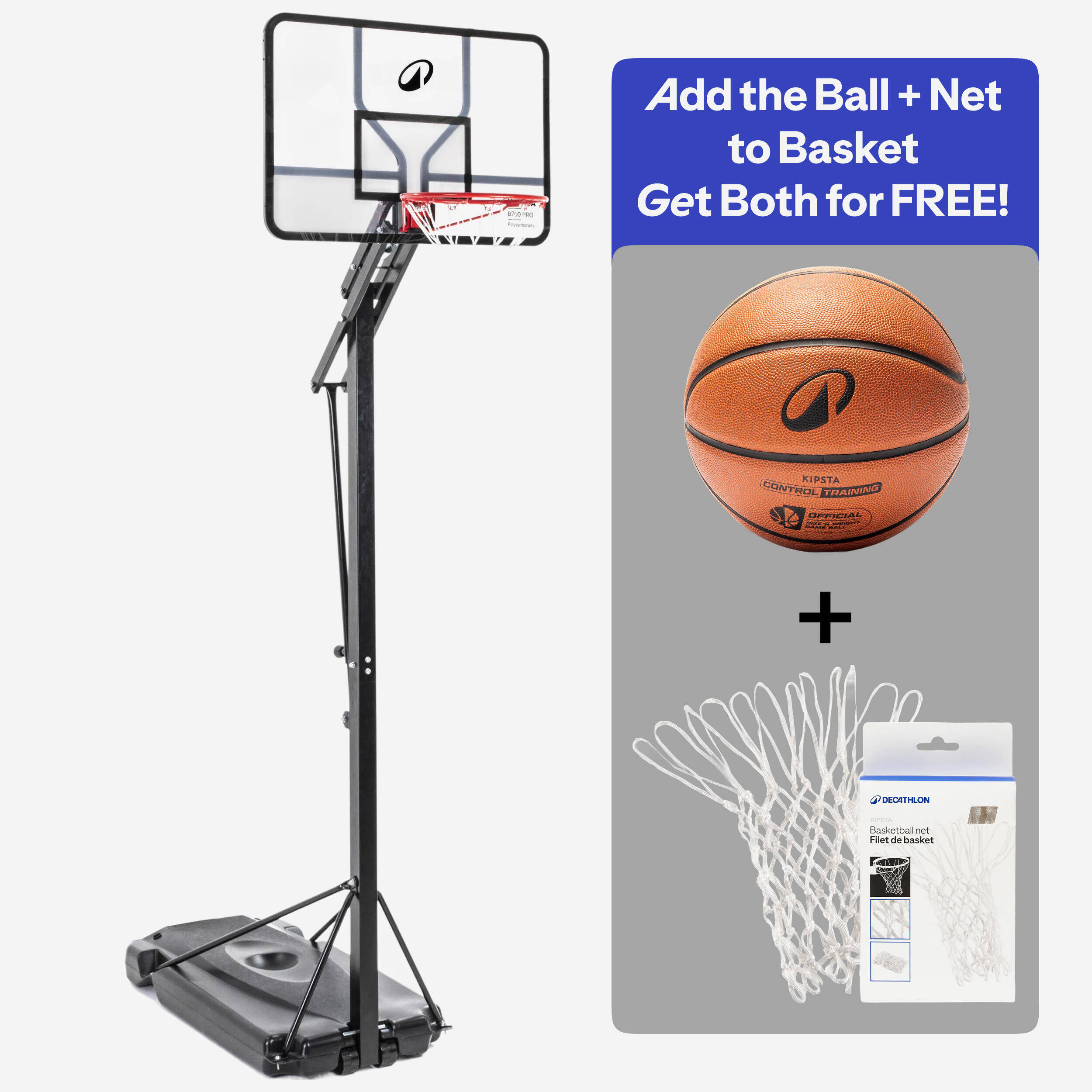Overhanging Basketball Hoop for Dunking, Height Adjustable 2.40m to 3.05m, B700 -  1